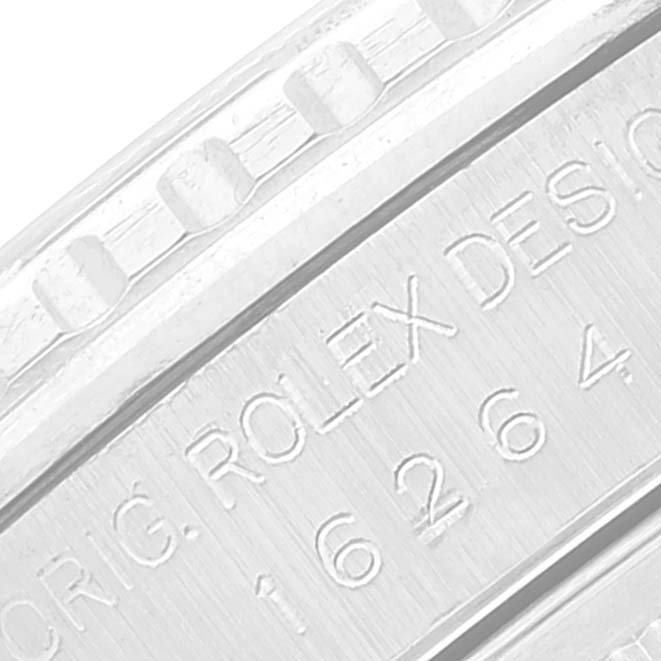 This image shows a close-up of the engraved case and part of the bezel of the Rolex Turn-o-Graph 16264 Men
s Stainless Steel Blue Dial 16264 Men
s Stainless Steel Blue Dial model, highlighting its serial number.