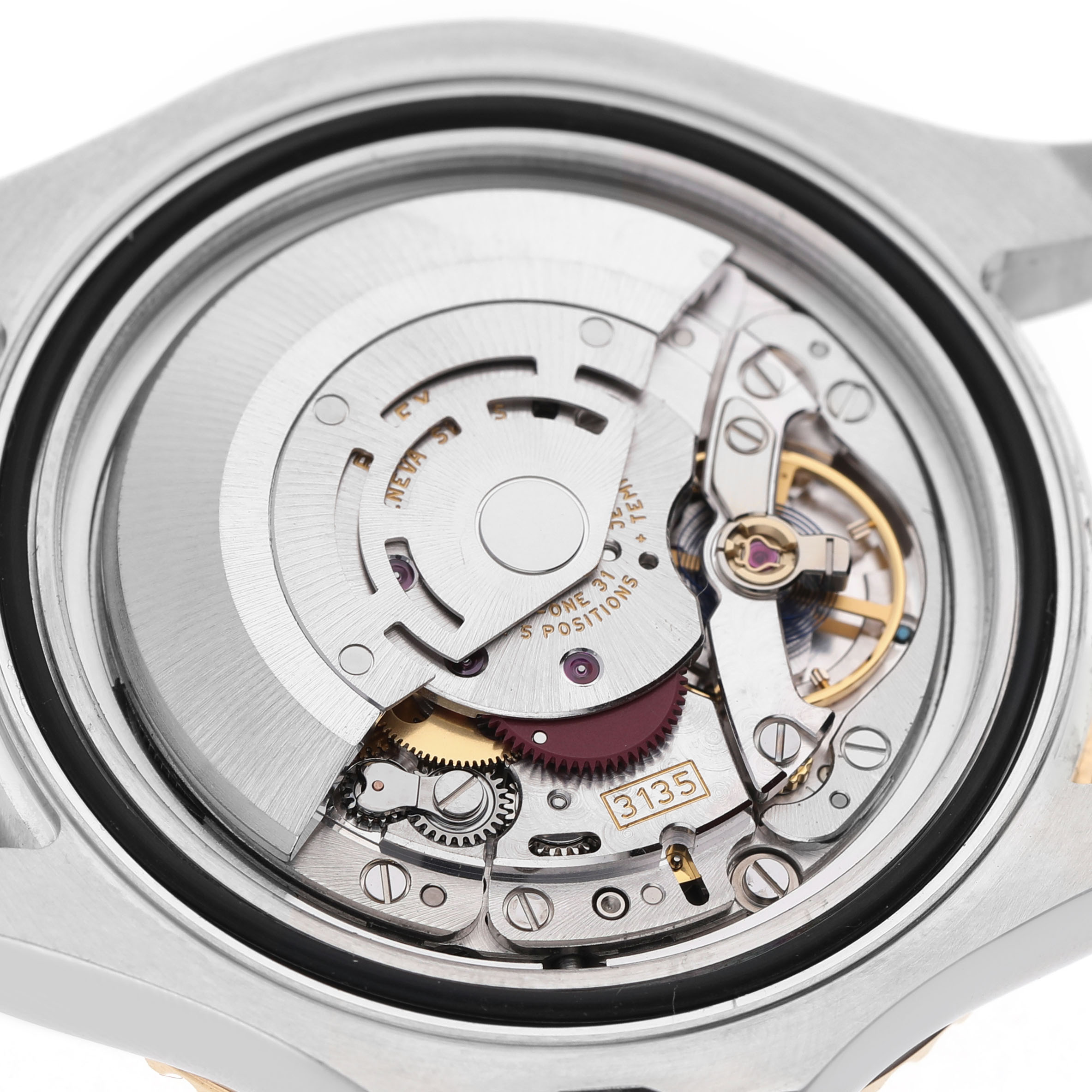 The image shows the movement and internal mechanism of a Rolex Yacht-Master 16623 Men's Stainless Steel Champagne Dial watch from a rear angle.