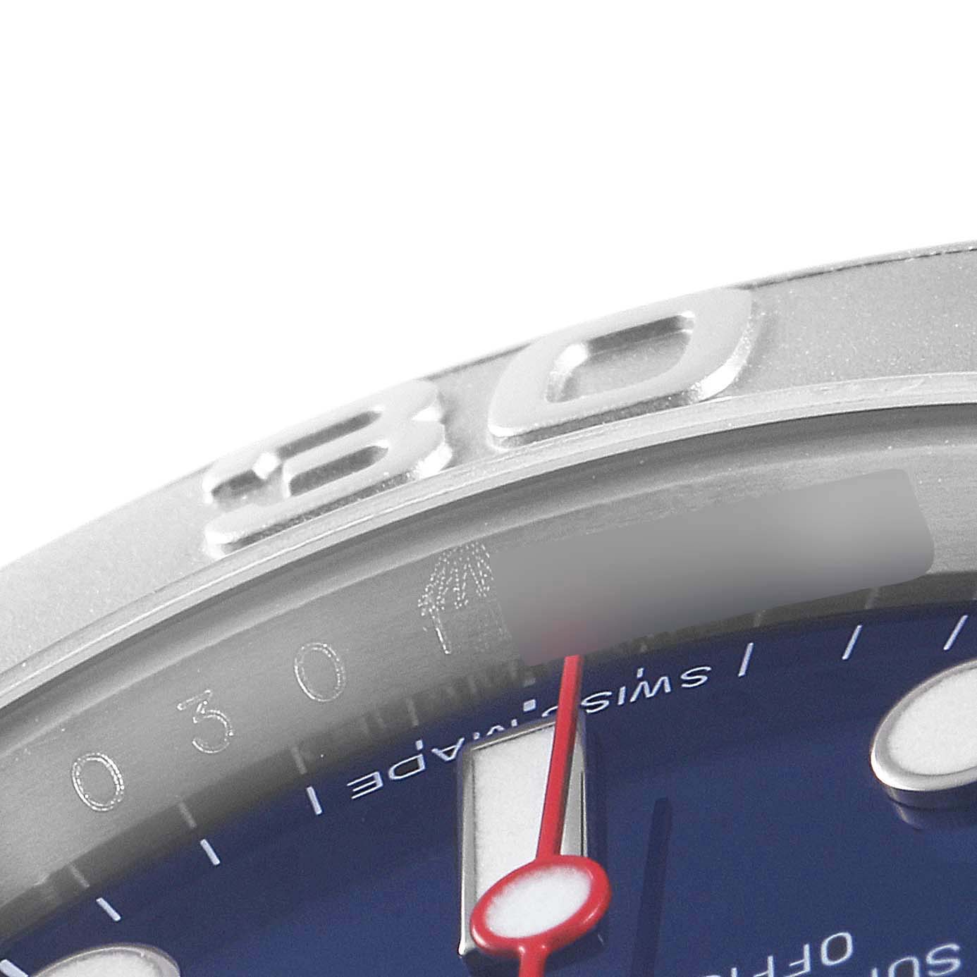 The image shows a close-up of the bezel, dial, and second hand of a Rolex Yacht-Master 116622 Men
s Stainless Steel Blue Dial 116622 Men
s Stainless Steel Blue Dial watch.
