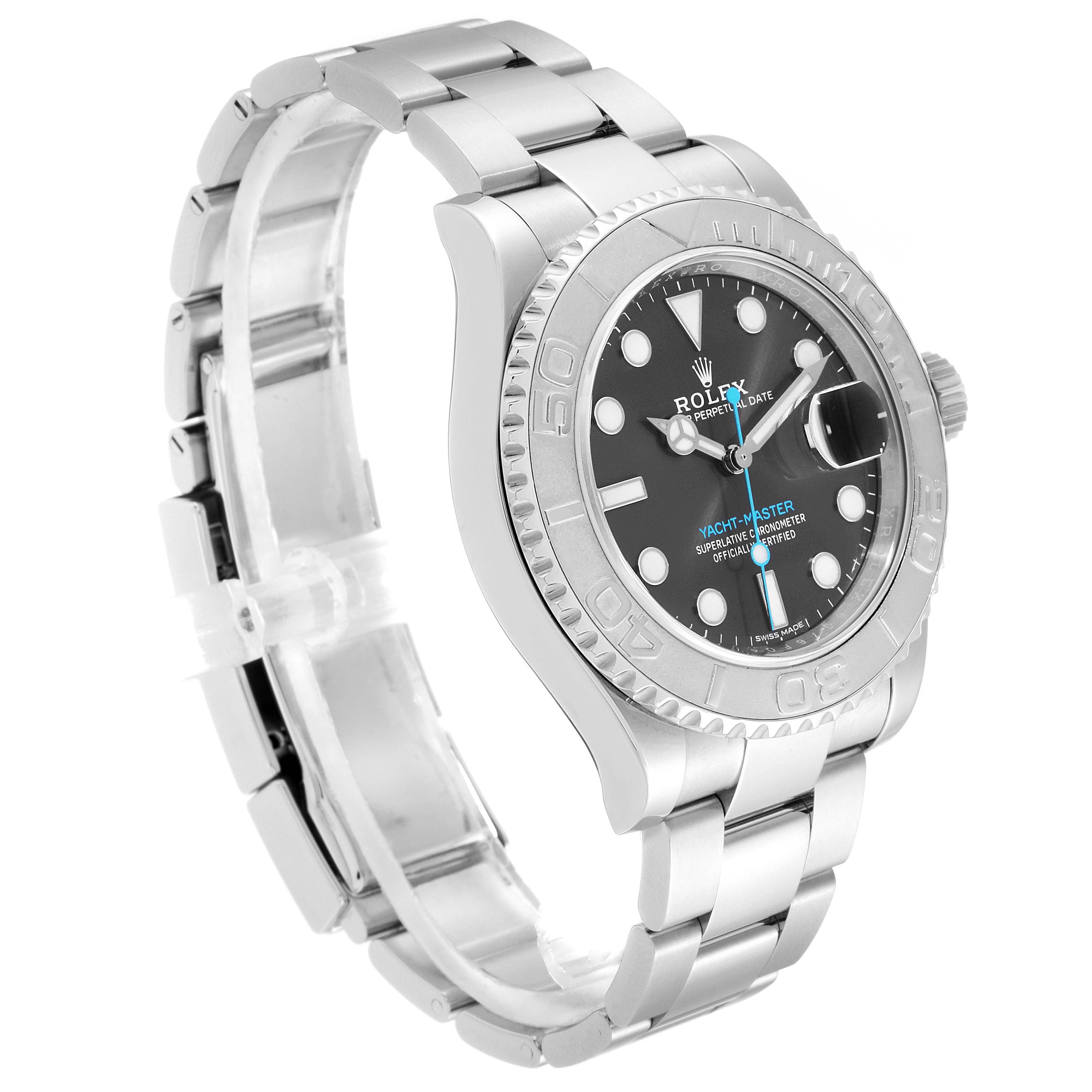 The Rolex Yacht-Master 116622 Men's Stainless Steel Grey Dial 116622 Men's Stainless Steel Grey Dial watch is shown at a slight angle, displaying the face, bezel, and bracelet.