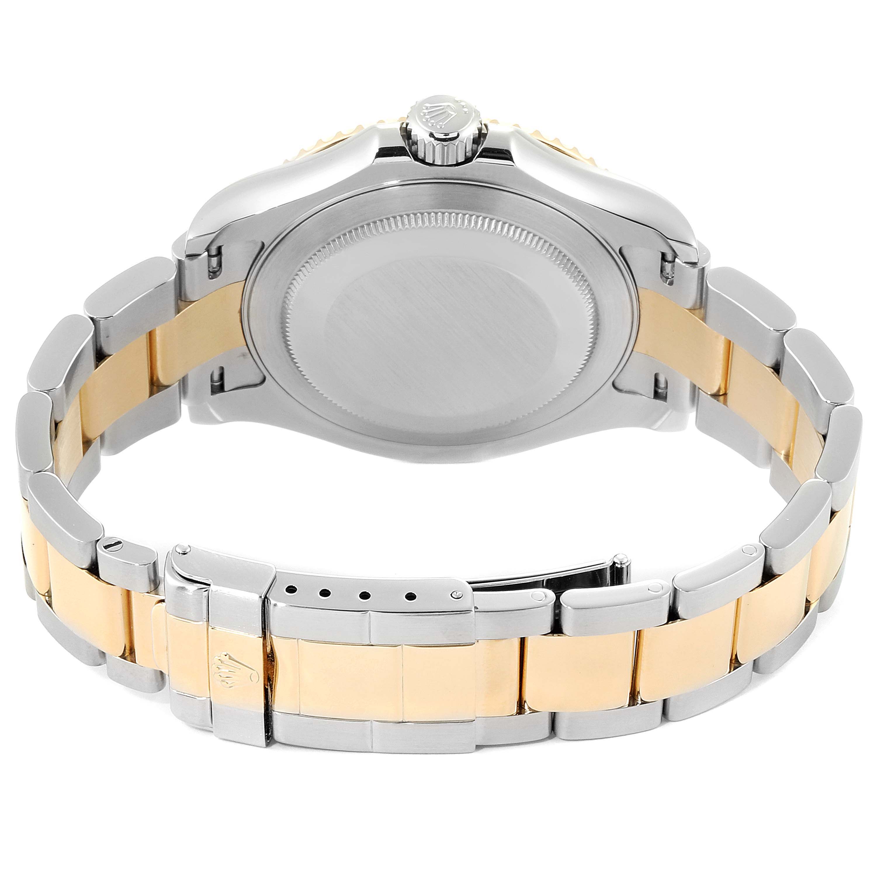This image shows the back case and the two-tone bracelet of a Rolex Yacht-Master 16623 Men's Stainless Steel White Dial 16623 Men's Stainless Steel White Dial watch.