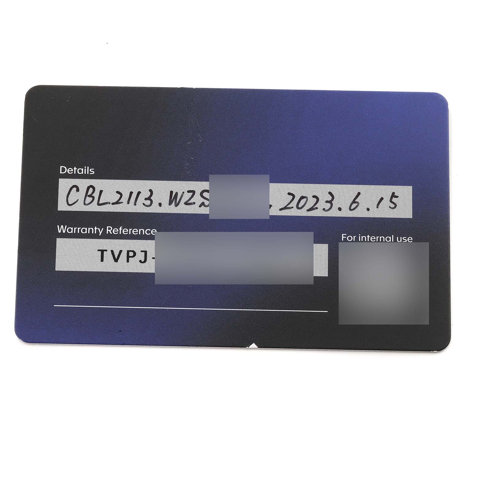 This image shows the warranty card of a Tag Heuer Monaco CBL2113.BA0644 Men's Stainless Steel Black Dial CBL2113.BA0644 Men's Stainless Steel Black Dial watch with details and the warranty reference number.