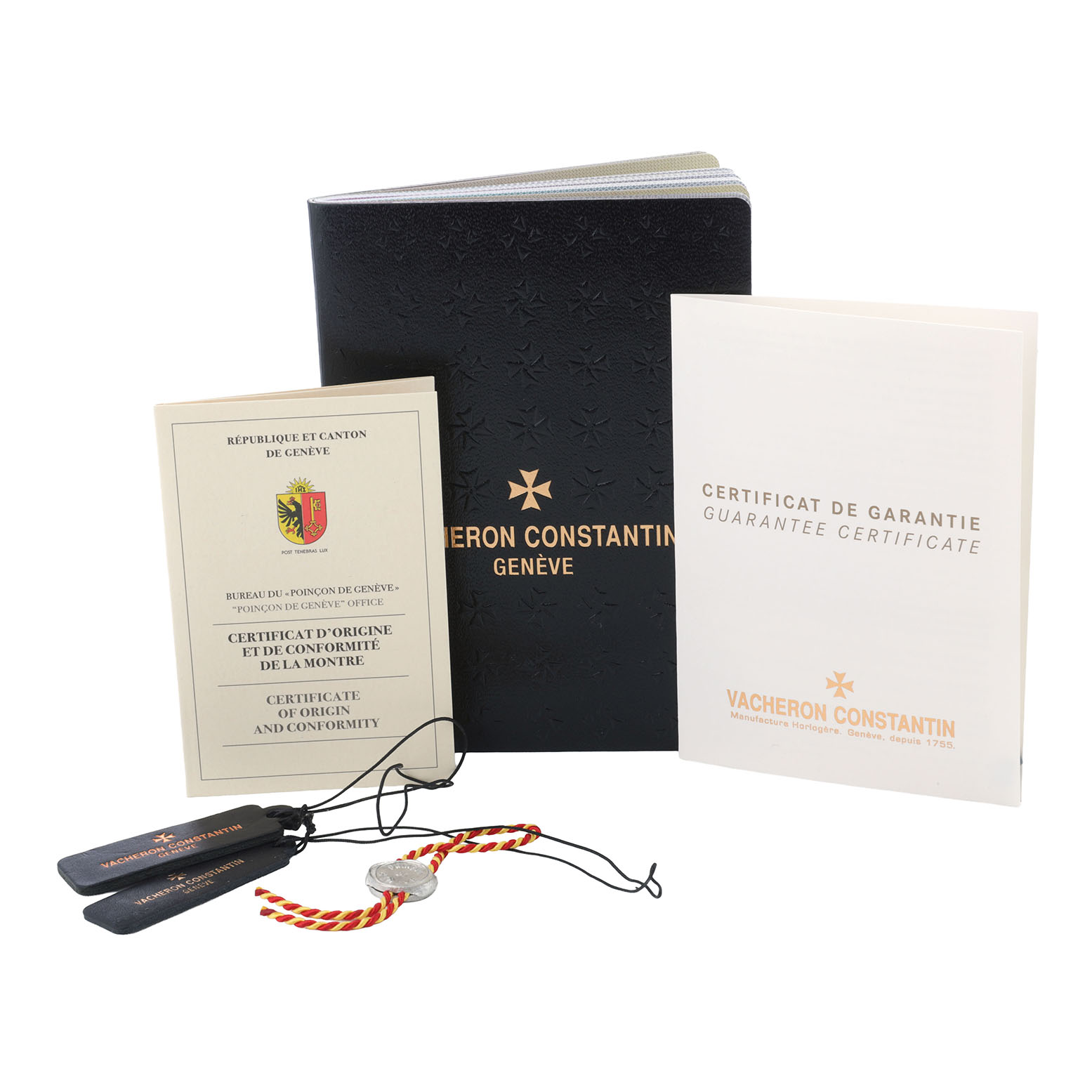 The image shows the documentation and tags for the Vacheron Constantin Traditionnelle 87172/000J-9512 Men's Yellow Gold Silver Dial model.