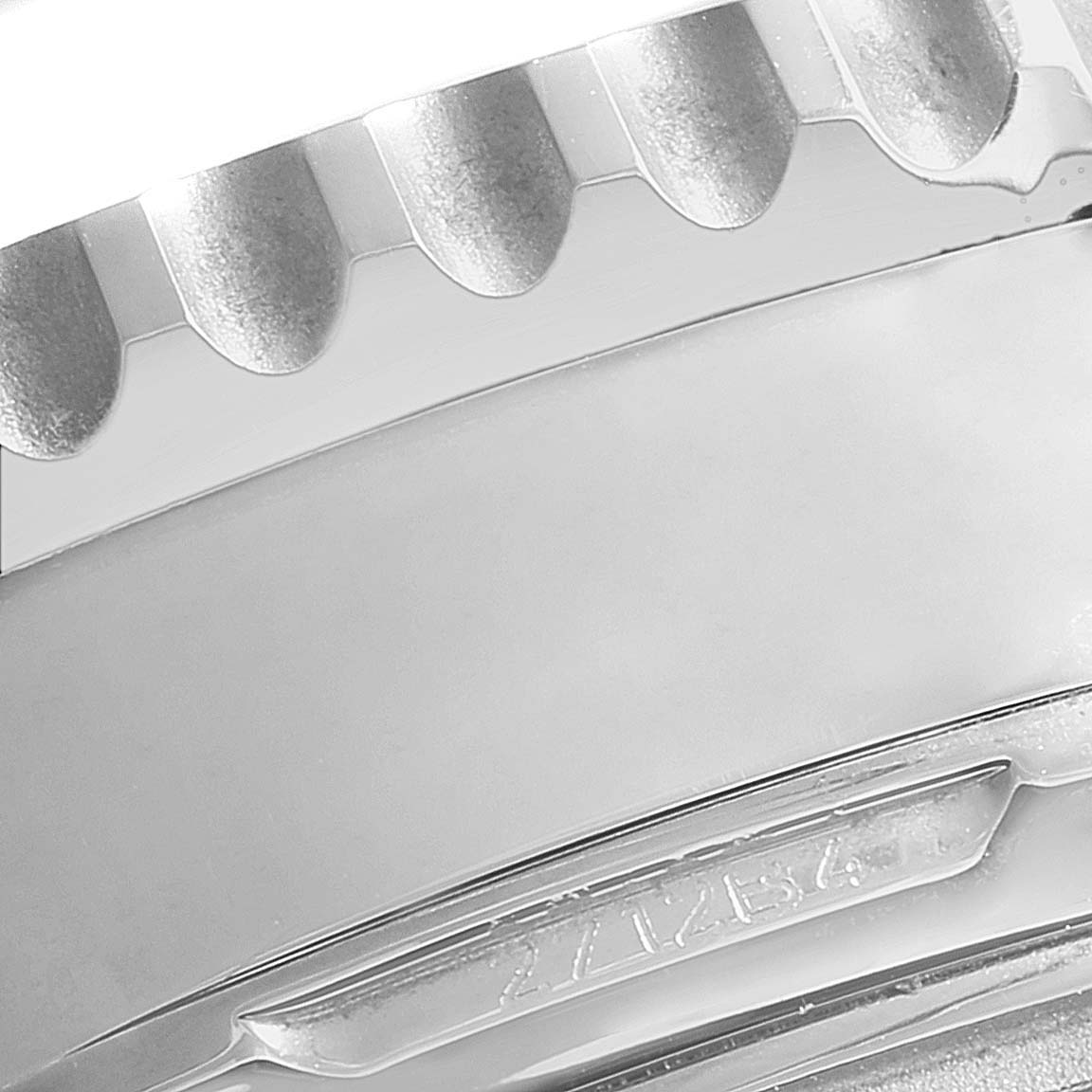 This image shows a close-up of the bezel and crown detailing of a Breitling Navitimer AB0210 Men
s Stainless Steel Black Dial AB0210 Men
s Stainless Steel Black Dial watch.