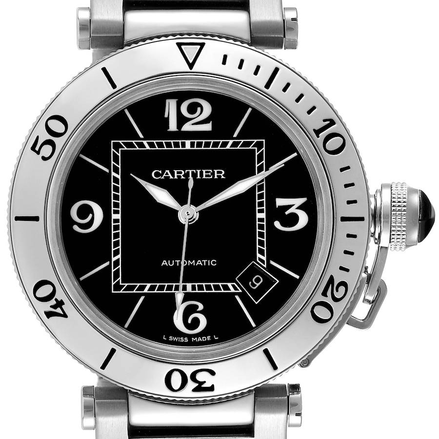 Cartier Pasha Seatimer Black Dial Automatic Steel Mens Watch W31077M7 SwissWatchExpo