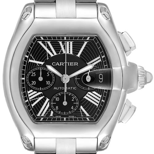 Photo of Cartier Roadster XL Chronograph Steel Black Dial Mens Watch W62020X6 Papers