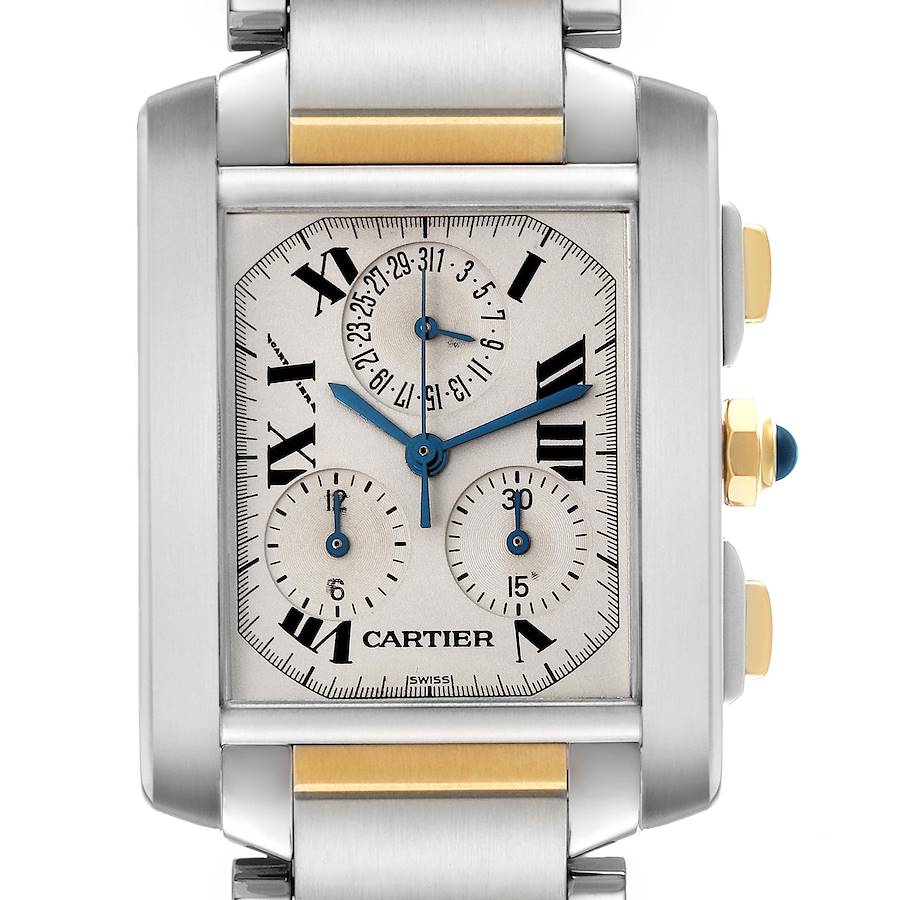 Cartier Tank Francaise Chronograph Steel Yellow Gold Mens Watch W51004Q4 SwissWatchExpo