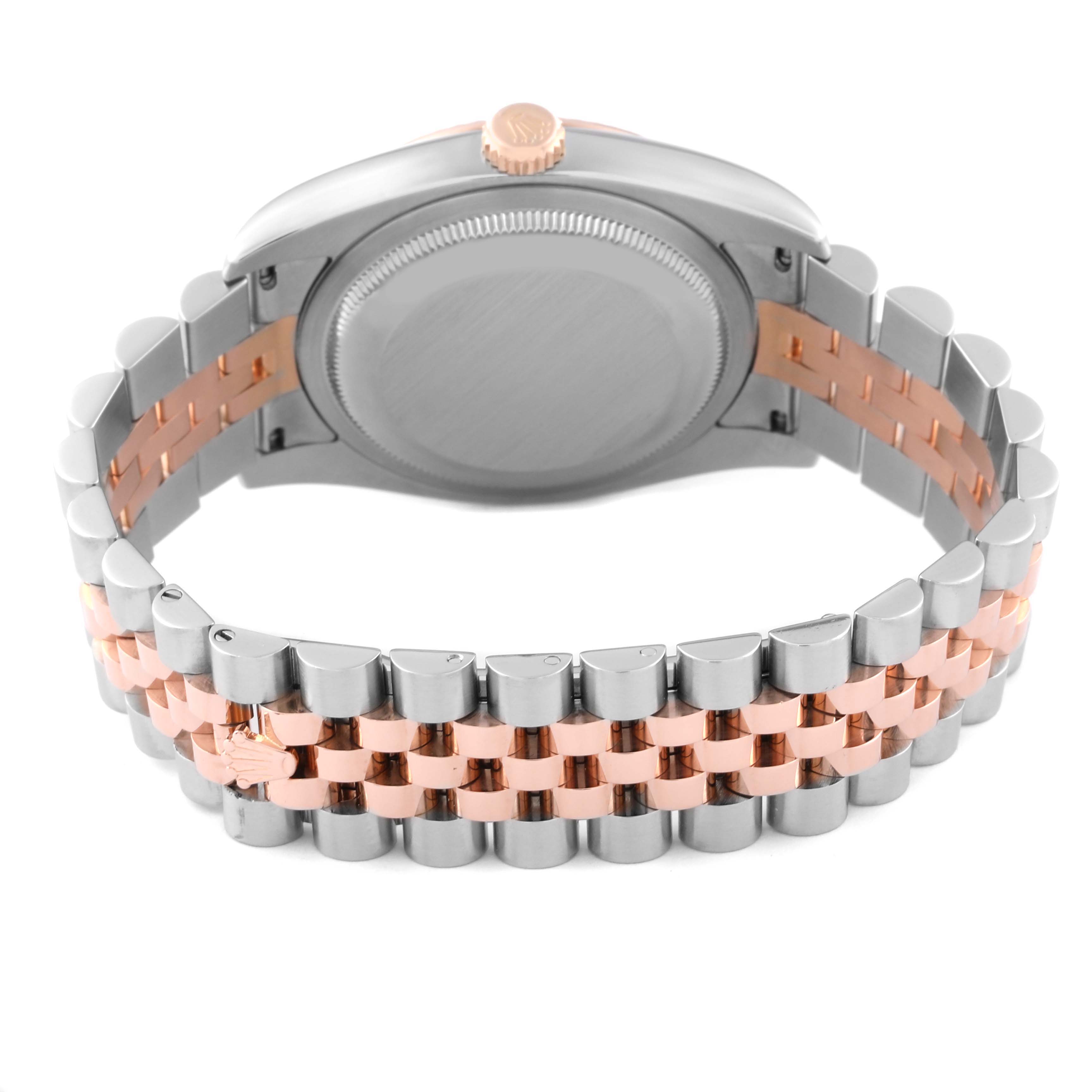 This image shows the back case and bracelet of the Rolex Datejust 116231 Men's Steel and Gold (two tone) Silver Dial 116231 Men's Steel and Gold (two tone) Silver Dial watch, featuring a two-tone design.