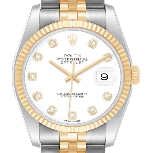 Photo of Rolex Datejust 36 Steel Yellow Gold White Diamond Dial Mens Watch 116233