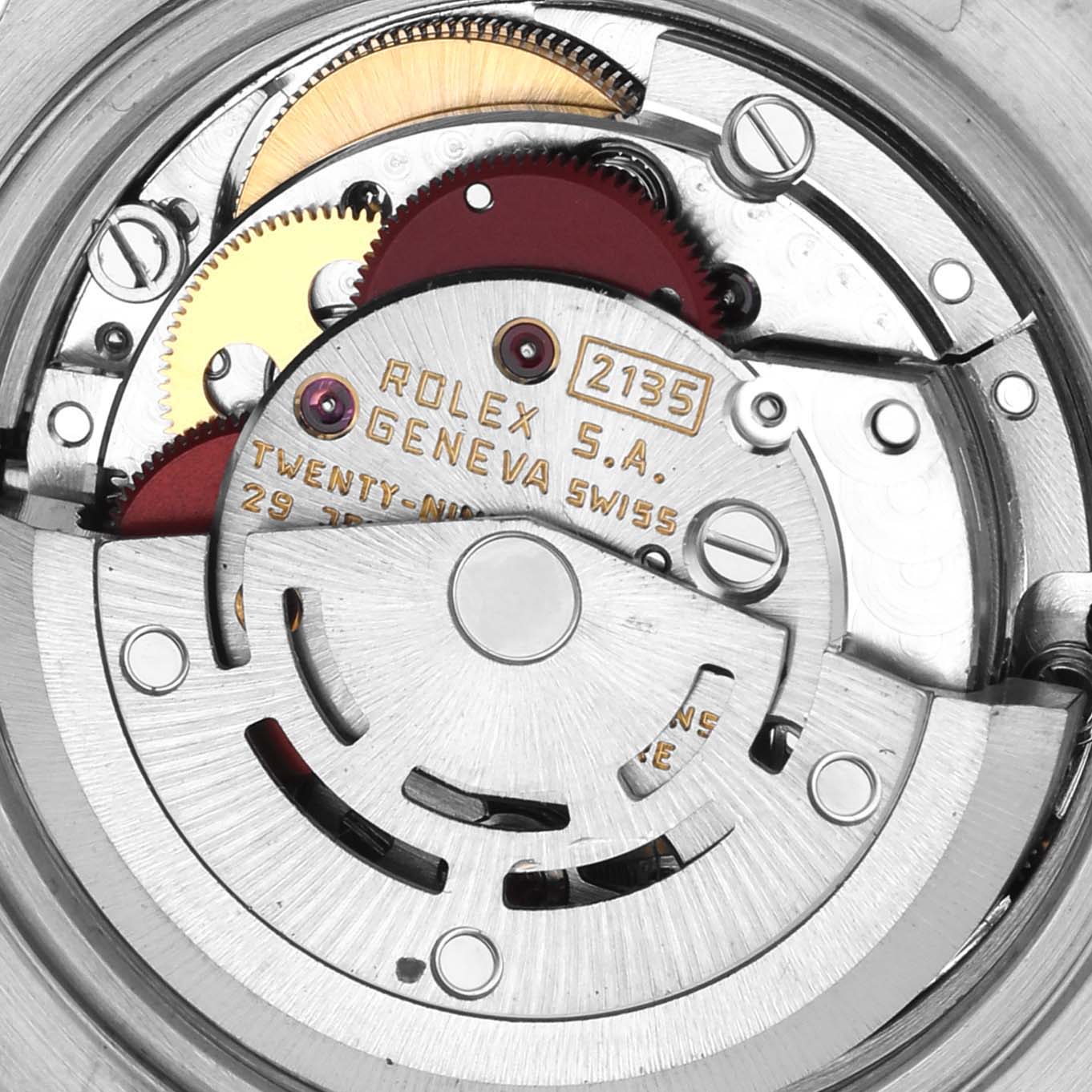 This image shows the internal mechanical movement of the Rolex Datejust 69173 Women's Steel and Gold (two tone) Champagne Dial 69173 Women's Steel and Gold (two tone) Champagne Dial model, highlighting gears and rotor.