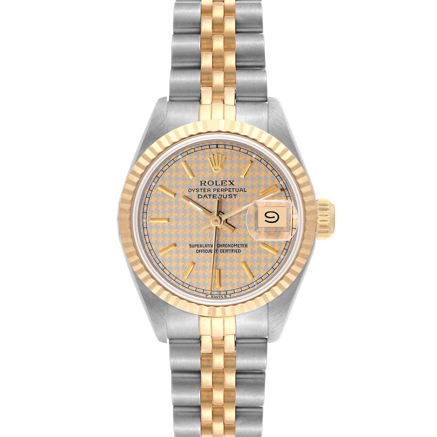 Rolex Datejust Houndstooth Dial Steel Yellow Gold Ladies Watch 69173 SwissWatchExpo