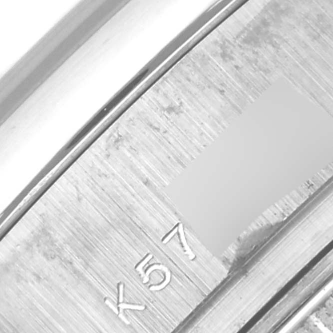 The image shows a close-up of the inner bracelet link of a Rolex President 179296 Women's Platinum Silver Dial 179296 Women's Platinum Silver Dial watch, with partial engravings visible.