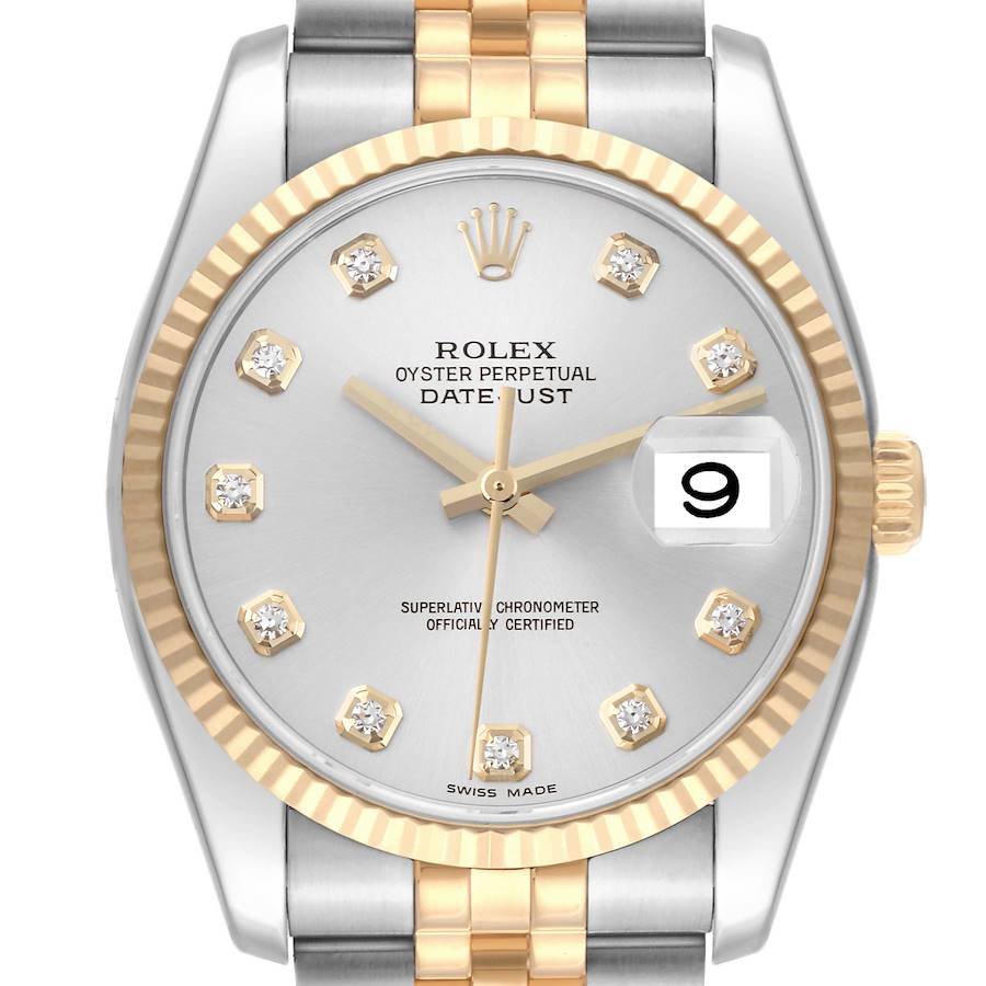 Rolex Datejust Steel Yellow Gold Silver Diamond Dial Mens Watch 116233 SwissWatchExpo