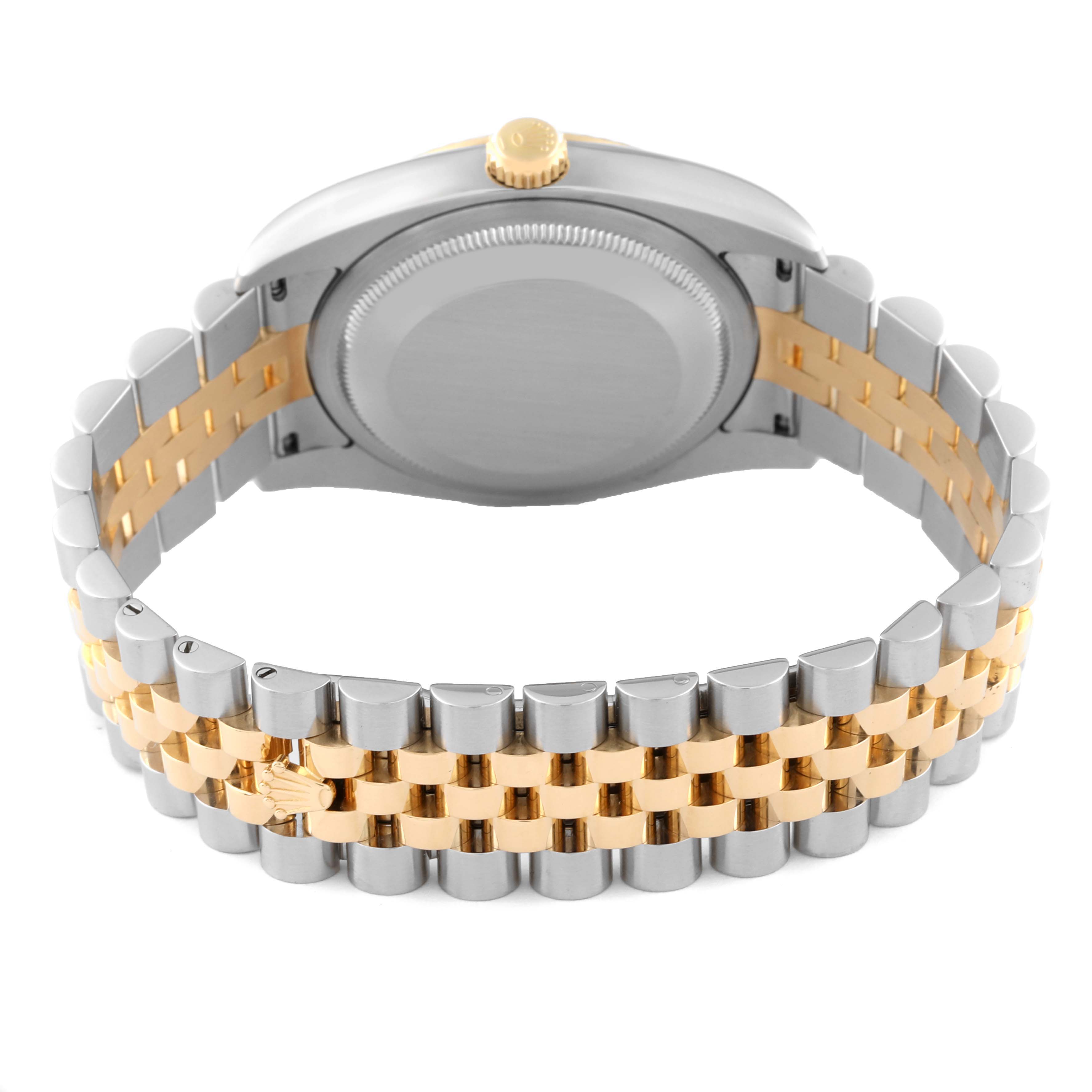This image shows the back and bracelet of a Rolex Datejust 116233 Men's Steel and Gold (two tone) White Dial 116233 Men's Steel and Gold (two tone) White Dial watch, highlighting the two-tone metal design.