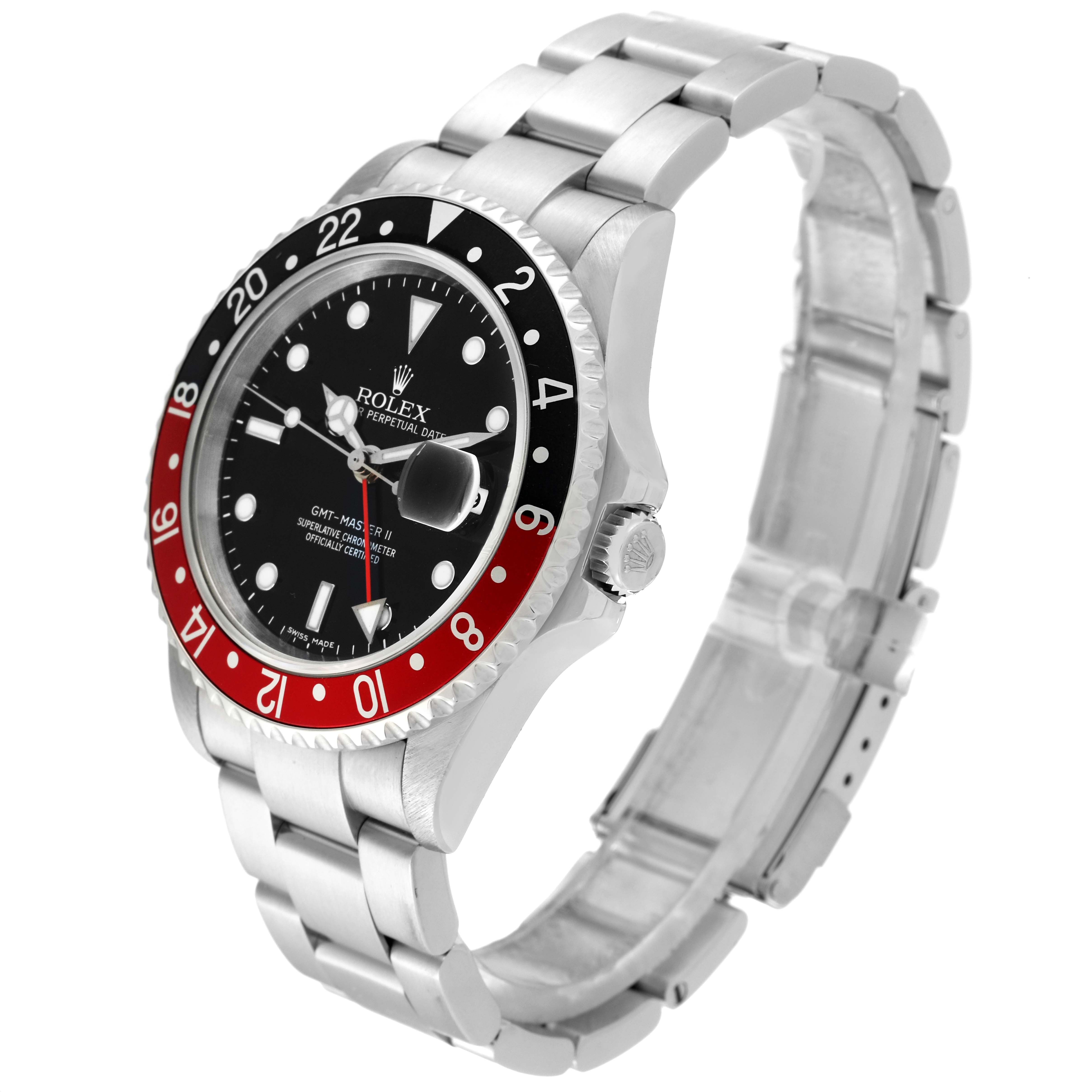 The image shows a Rolex GMT-Master 16710 Men's Stainless Steel Black Dial 16710 Men's Stainless Steel Black Dial watch at a three-quarter angle, highlighting the face, bezel, and bracelet.