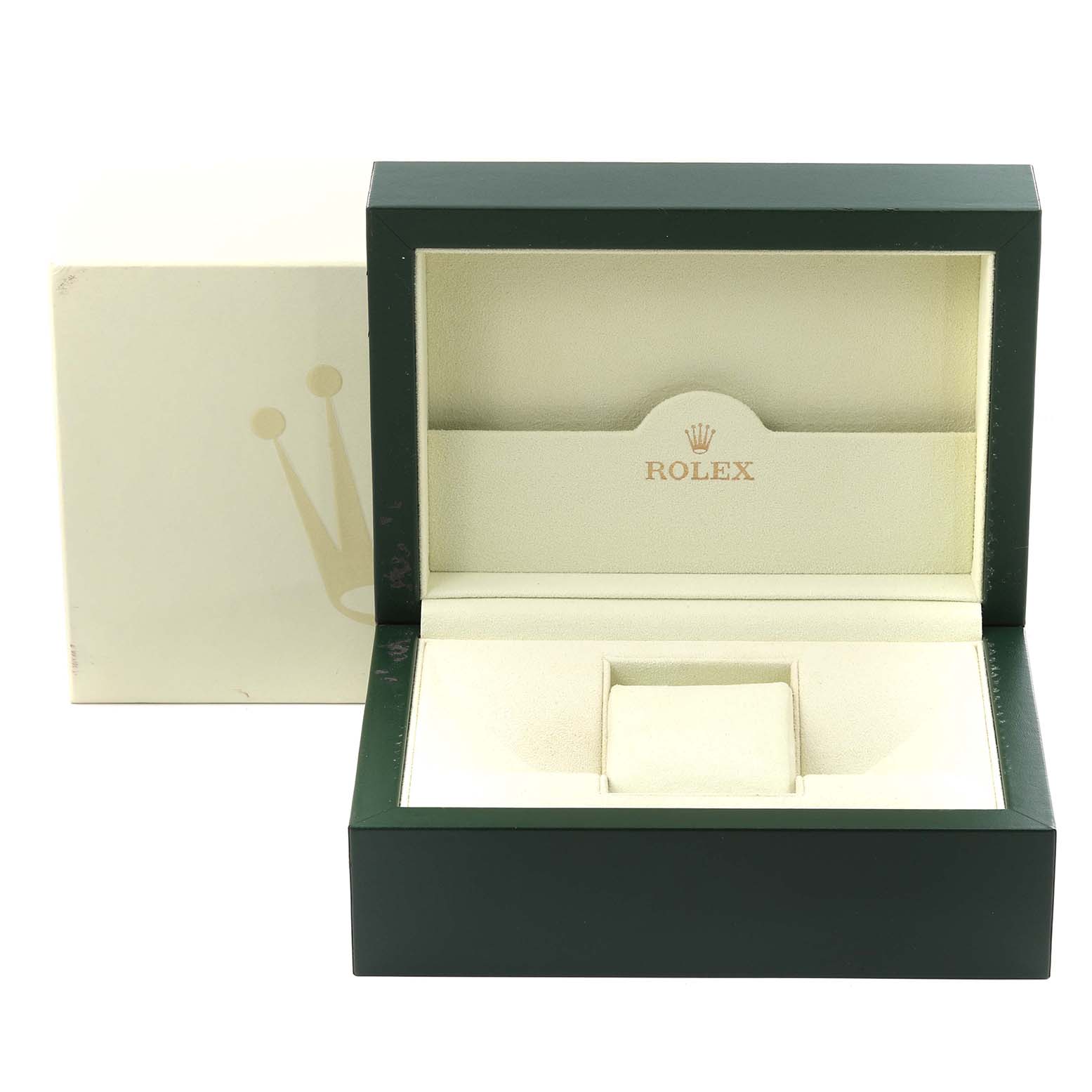 The image shows a Rolex GMT-Master 16710 Men's Stainless Steel Black Dial 16710 Men's Stainless Steel Black Dial watch box, displayed open, revealing the cushion and interior.