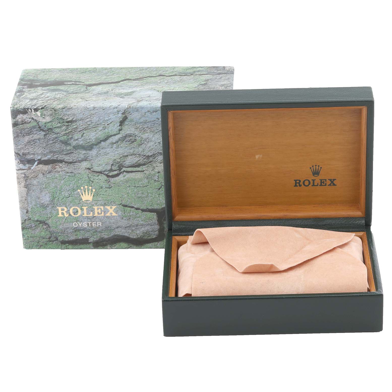 The image shows a Rolex GMT-Master 16713 Men's Steel and Gold (two tone) Brown Dial 16713 Men's Steel and Gold (two tone) Brown Dial watch box and outer packaging with a partially covered watch inside.