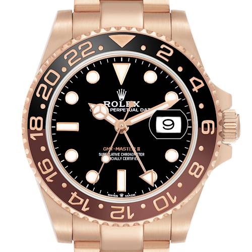 Photo of Rolex GMT Master II Rose Gold Root Beer Black Brown Mens Watch 126715 Box Card