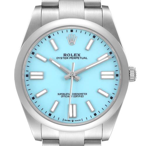 Photo of Rolex Oyster Perpetual 41 Steel Tiffany Blue Turquoise Dial Mens Watch 124300 Box Card