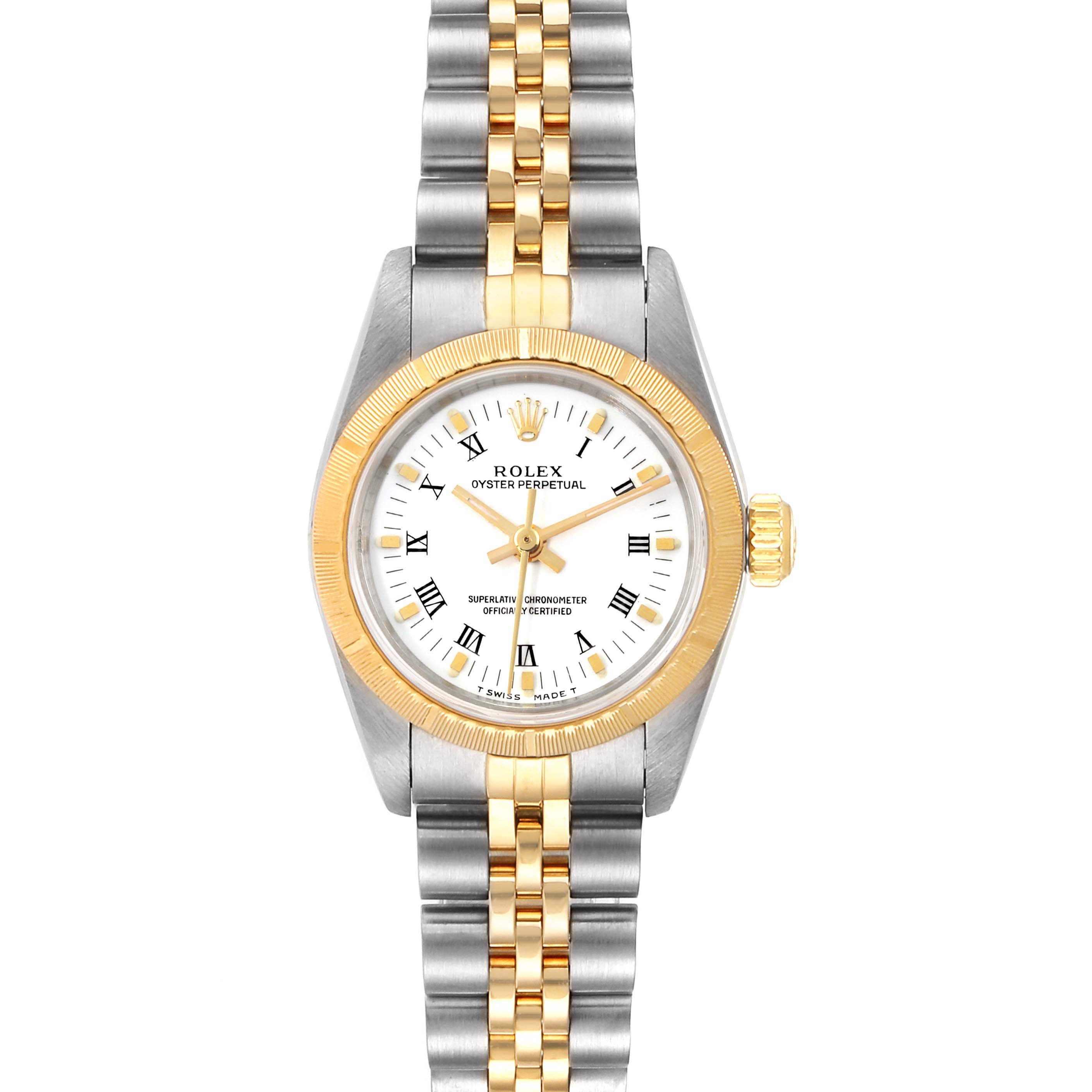 Rolex Oyster Perpetual NonDate Ladies Steel Yellow Gold Watch 67243 ...