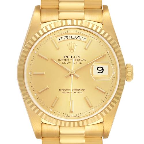 Photo of Rolex President Day-Date 36 Yellow Gold Champagne Diamond Watch 18238