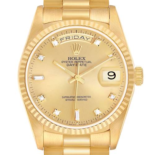 Photo of Rolex President Day-Date 36 Yellow Gold Champagne Diamond Watch 18238 Papers
