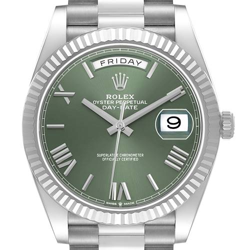 Photo of Rolex President Day Date 40 Green Dial White Gold Mens Watch 228239 Box Card