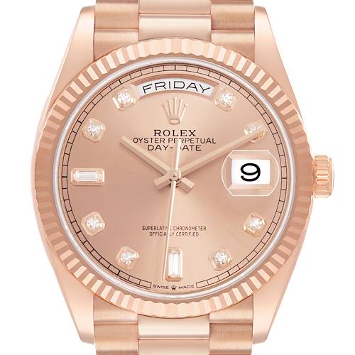 Photo of Rolex President Day-Date Rose Gold Diamond Dial Mens Watch 128235 Box Card