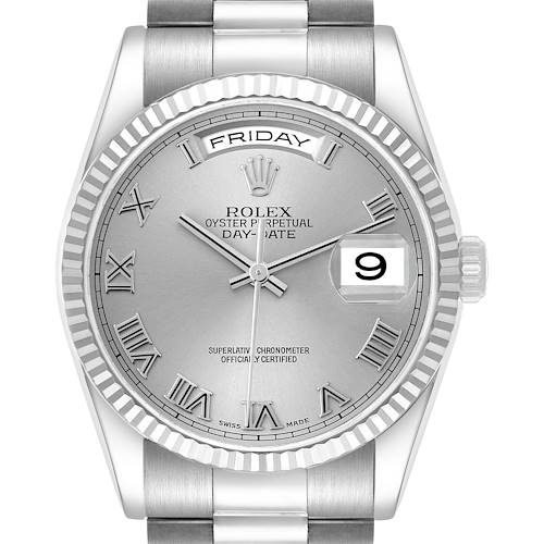 Photo of Rolex President Day Date White Gold Roman Silver Dial Mens Watch 118239