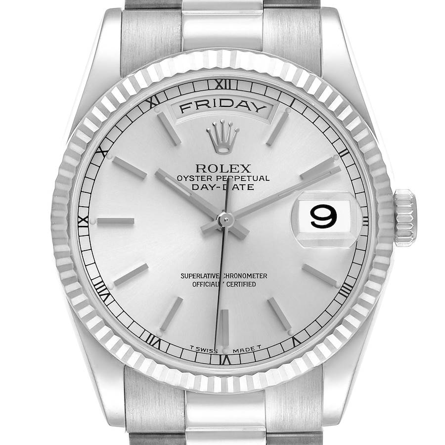 Rolex President Day-Date White Gold Silver Dial Mens Watch 118239 SwissWatchExpo