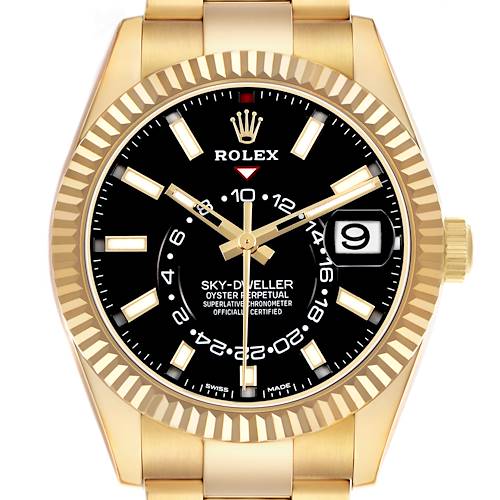 Photo of Rolex Sky-Dweller Yellow Gold Black Dial Mens Watch 326938 Box Card