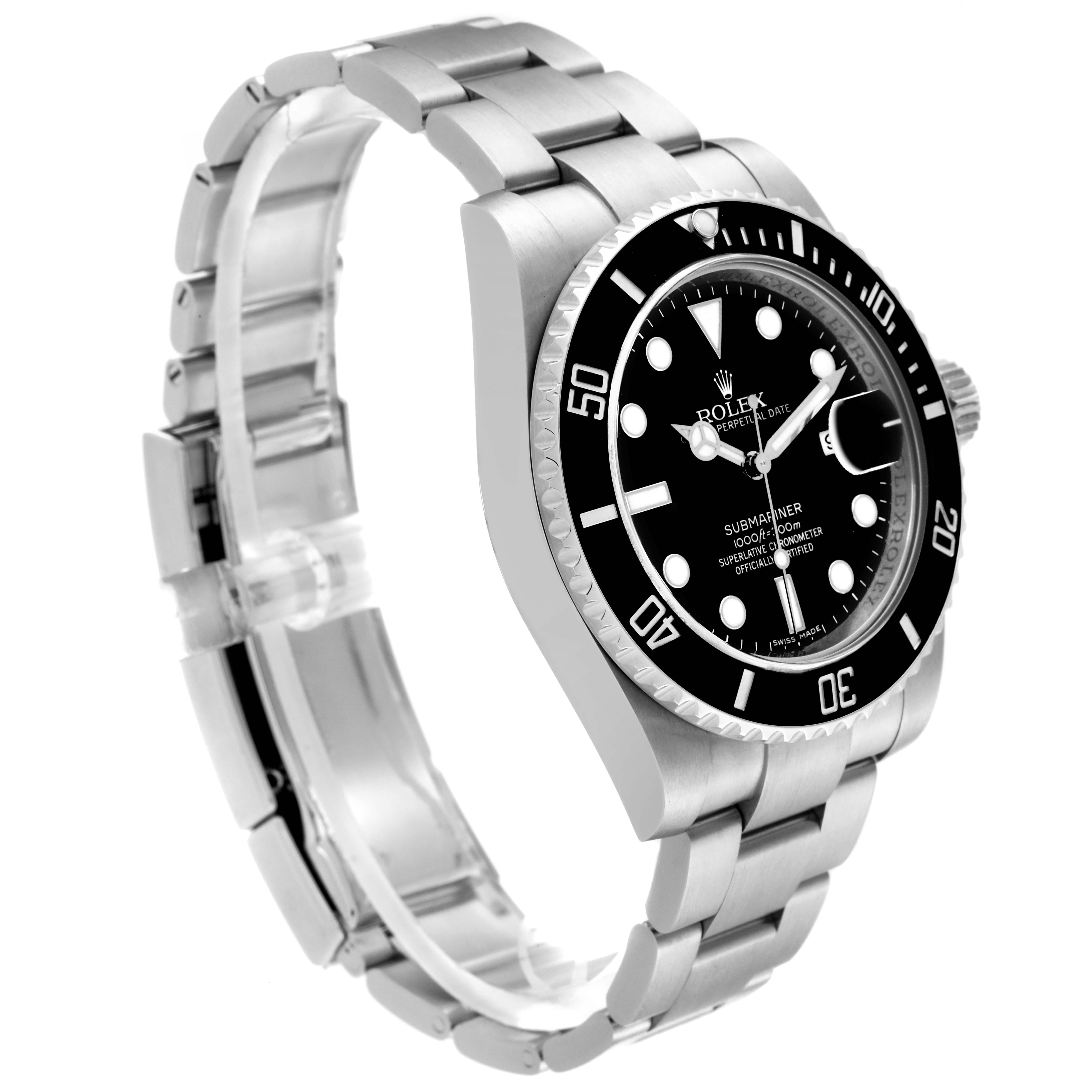 The image shows a Rolex Submariner 116610 Men
s Stainless Steel Black Dial 116610 Men
s Stainless Steel Black Dial from a three-quarter angle, highlighting the face, bezel, and bracelet.