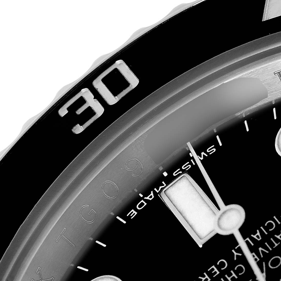 The image shows a close-up of the bezel and dial edge of a Rolex Submariner 116610 Men
s Stainless Steel Black Dial 116610 Men
s Stainless Steel Black Dial.