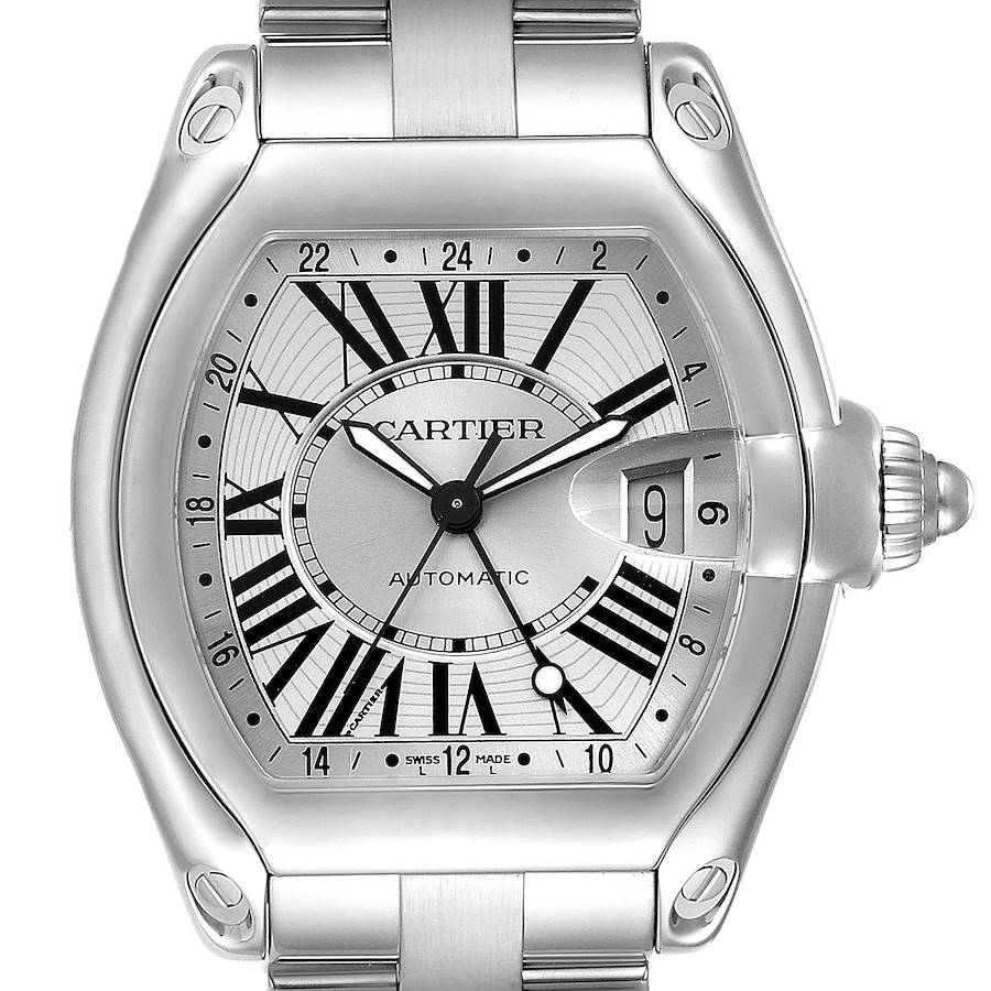 Cartier Roadster GMT Silver Dial Stainless Steel Mens Watch W62032X6 SwissWatchExpo