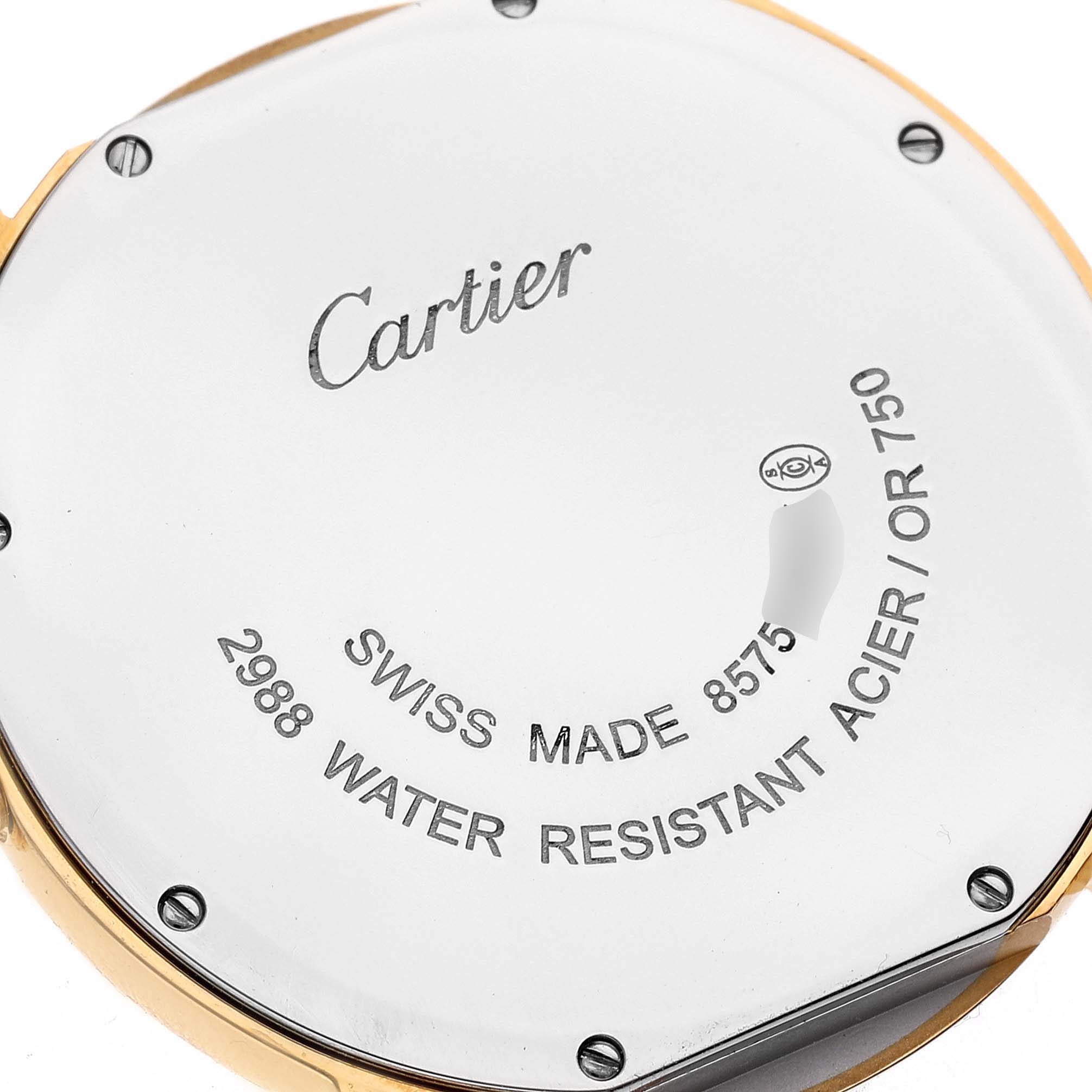 The image shows the back case of the Cartier Ronde W6700455 Men's Yellow Gold Silver Dial W6700455 Men's Yellow Gold Silver Dial watch, highlighting the brand engraving and model details.