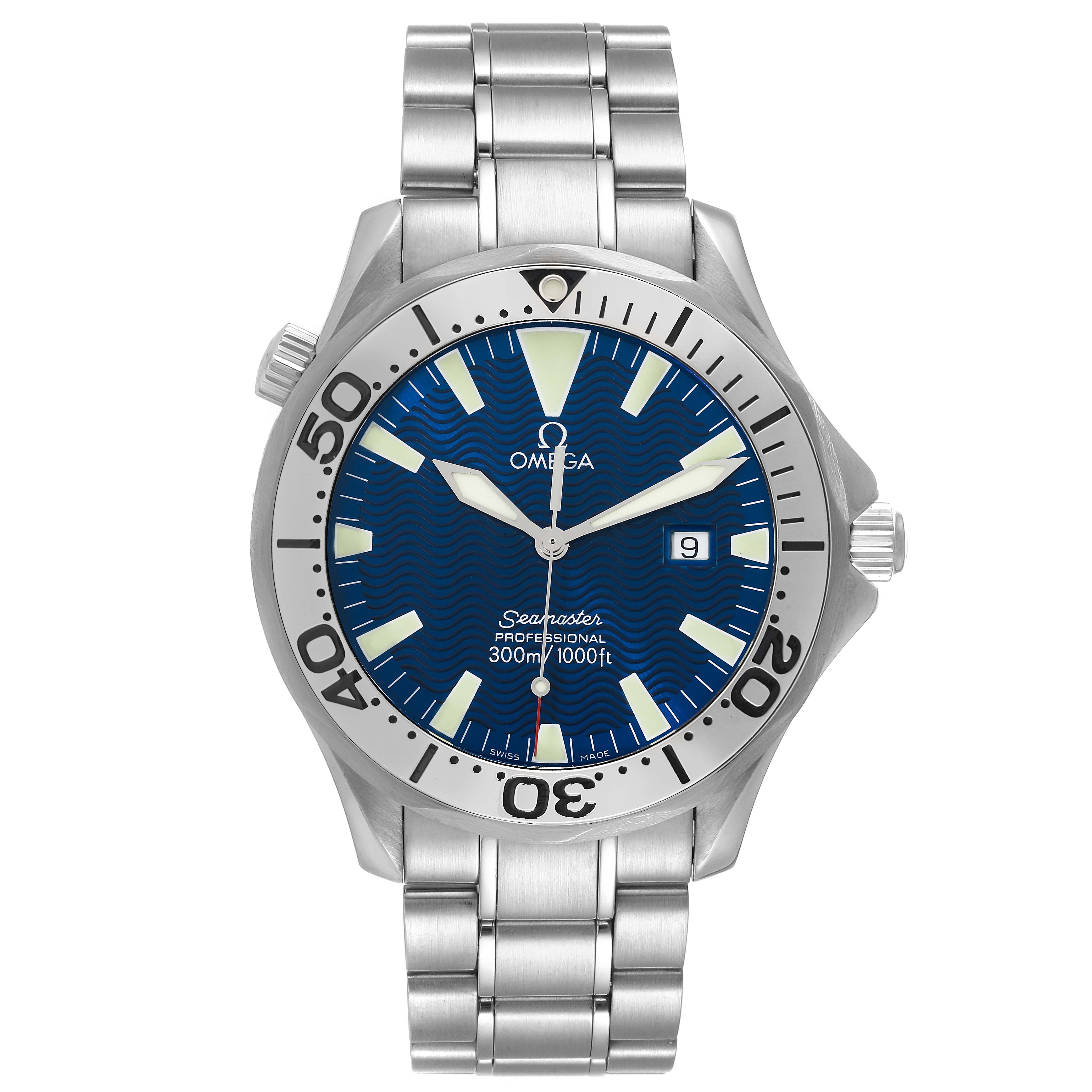 Omega Seamaster Electric Blue Wave Dial Steel Mens Watch 2265.80.00 ...