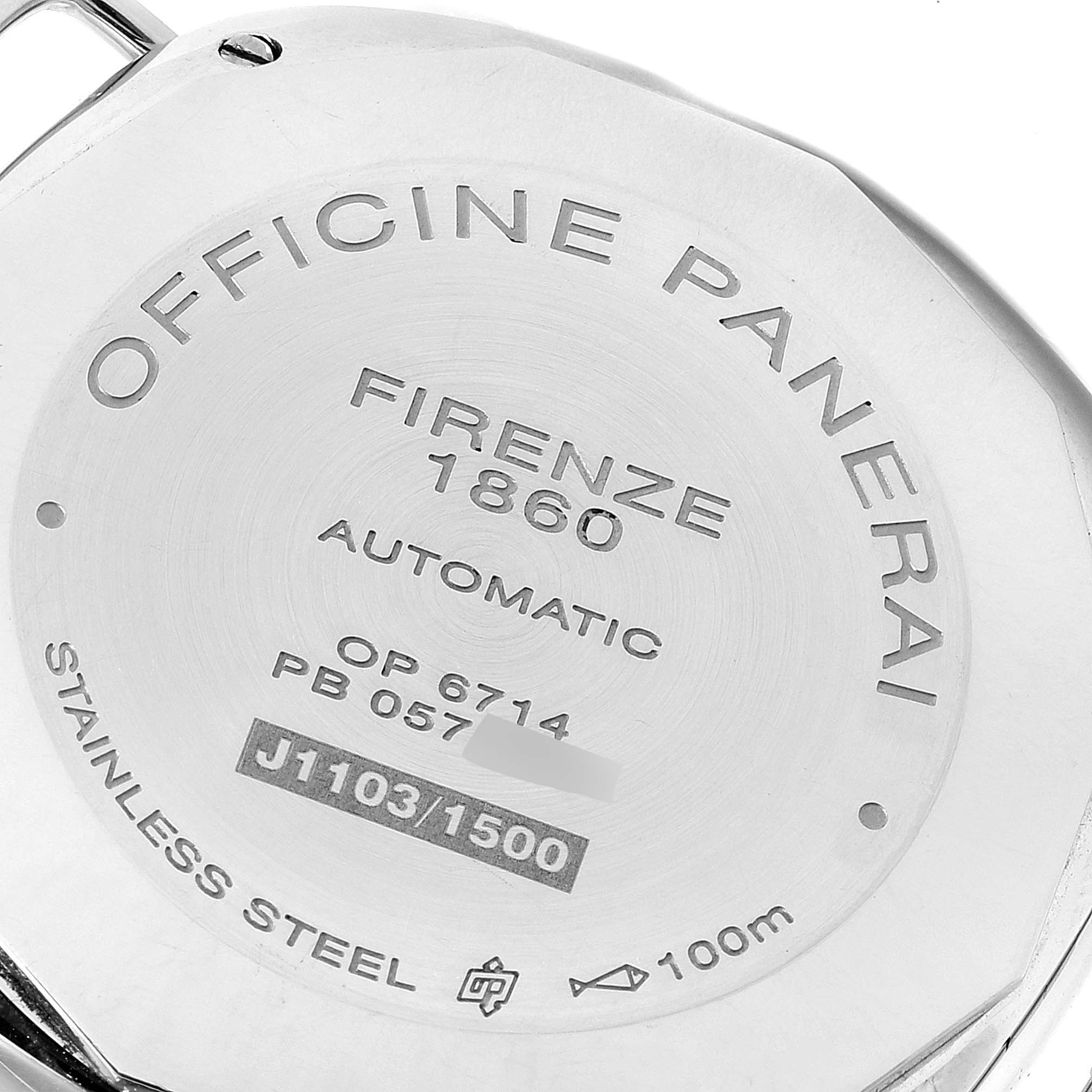 The image shows the back case of the Panerai Radiomir PAM00287 Men's Stainless Steel Black Dial PAM00287 Men's Stainless Steel Black Dial watch, highlighting the engraved details.