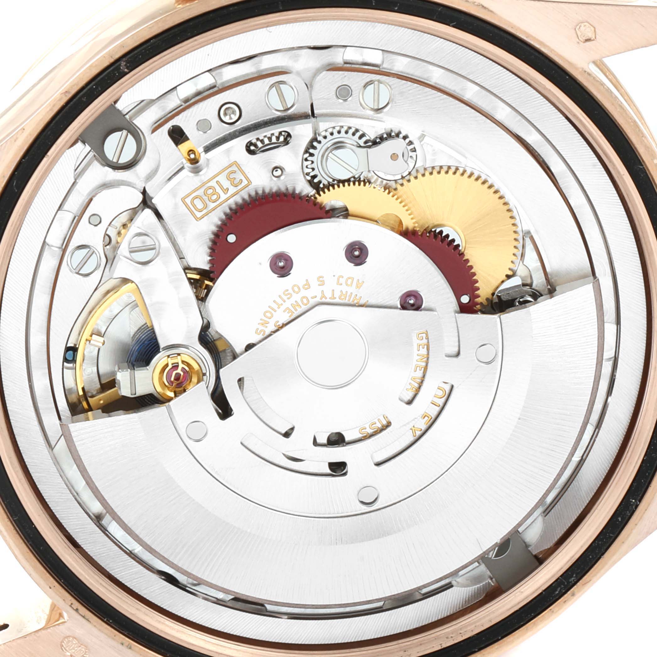 The image shows the intricate movement of the Cellini model by Rolex from a backside view.
