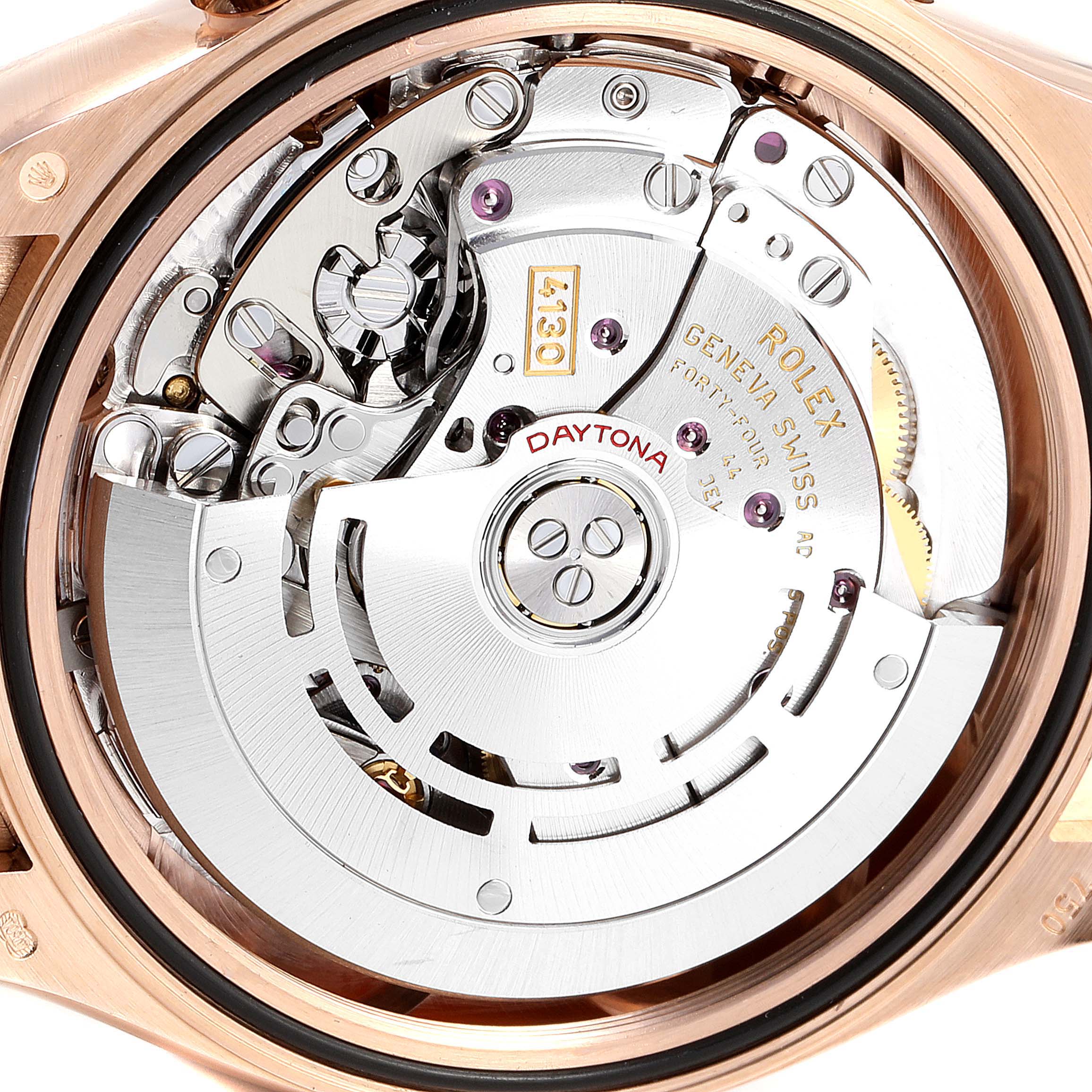 This image shows the movement mechanism of a Rolex Daytona 116515LN Men's Rose Gold Brown Dial 116515LN Men's Rose Gold Brown Dial watch from the back.