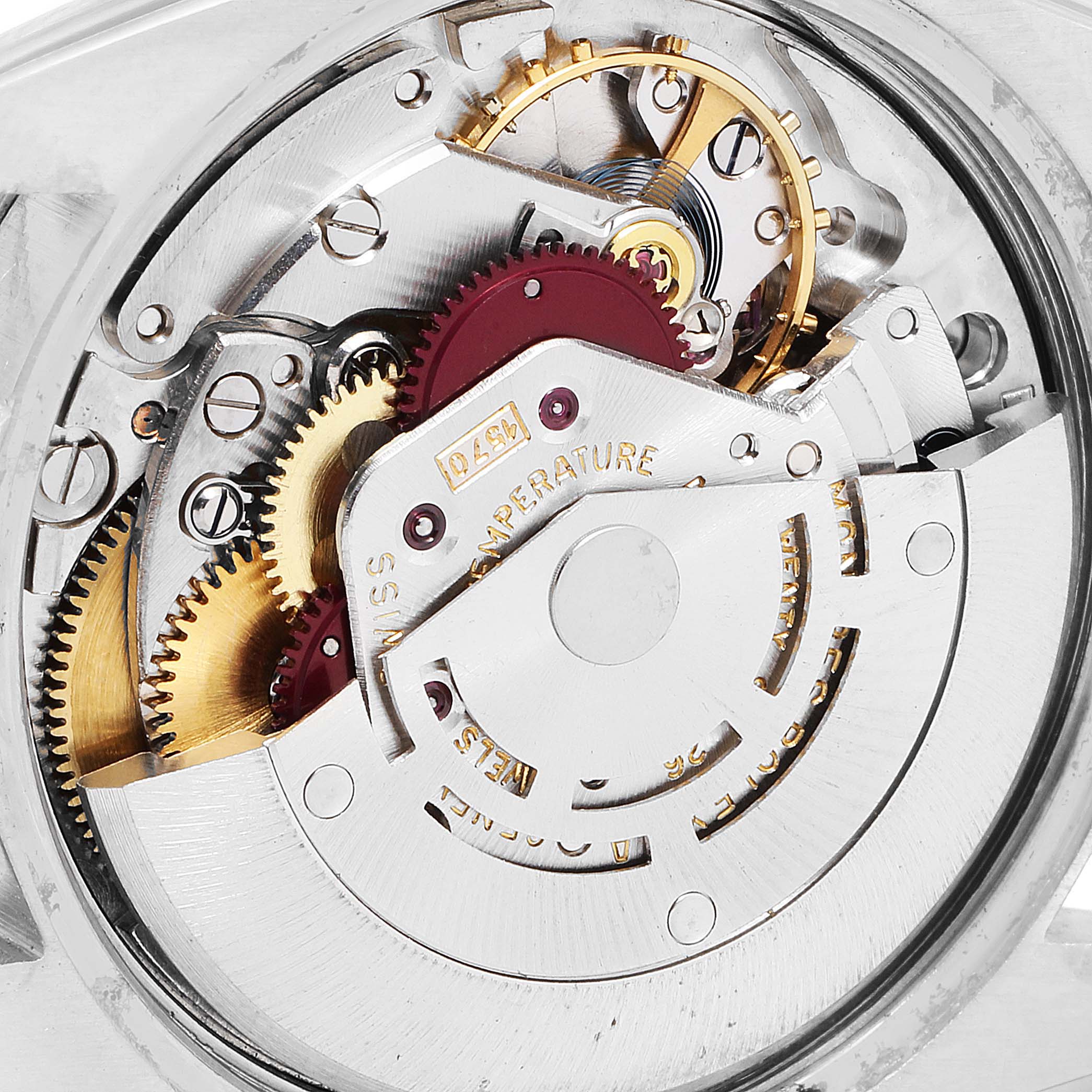 This image shows a close-up view of the internal mechanical movement of a Rolex Vintage Collection 1500 Men's Stainless Steel Silver Dial 1500 Men's Stainless Steel Silver Dial watch.