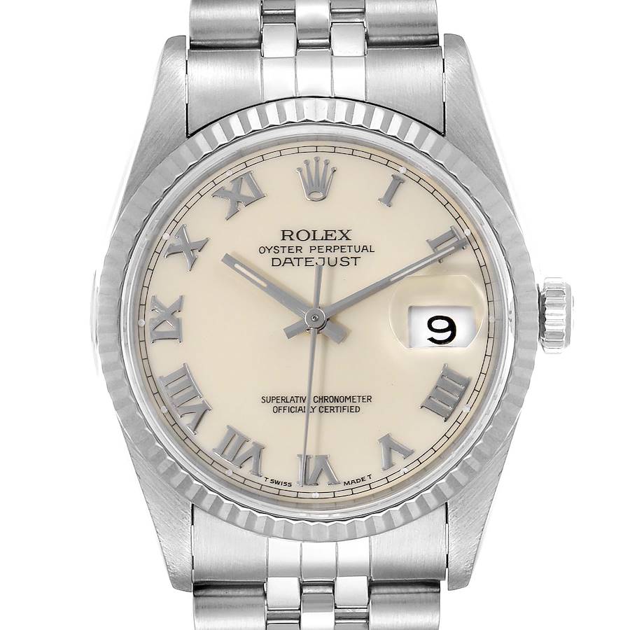 Rolex Datejust 36 Steel White Gold Fluted Bezel Ivory Dial Mens Watch 16234 SwissWatchExpo