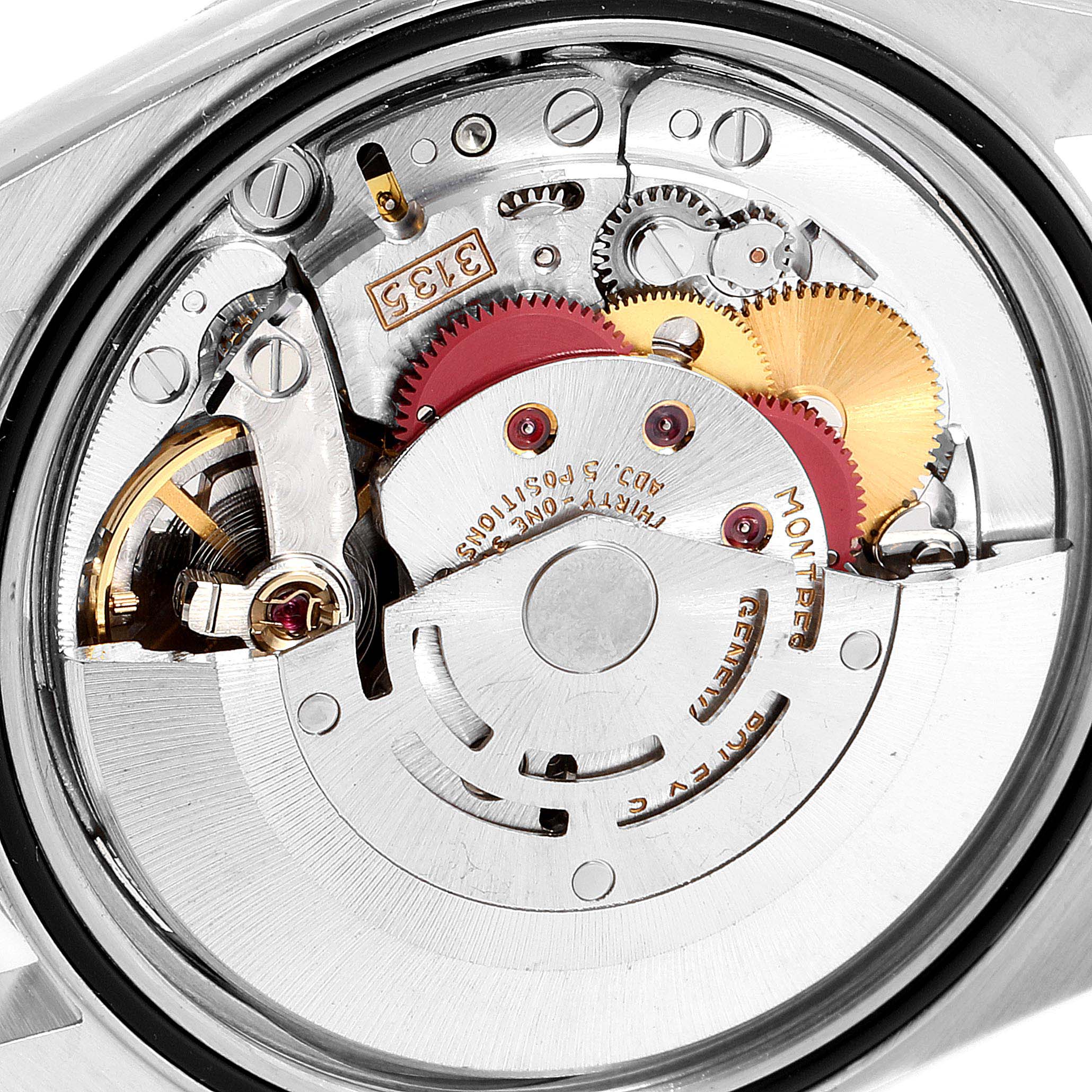 This image shows the internal mechanical movement of the Rolex Datejust 16234 Men's Stainless Steel Beige Dial 16234 Men's Stainless Steel Beige Dial watch, taken from the back.