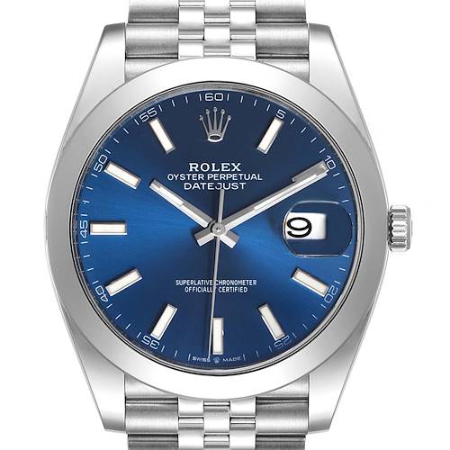 Photo of Rolex Datejust 41 Blue Dial Steel Mens Watch 126300 Box Card