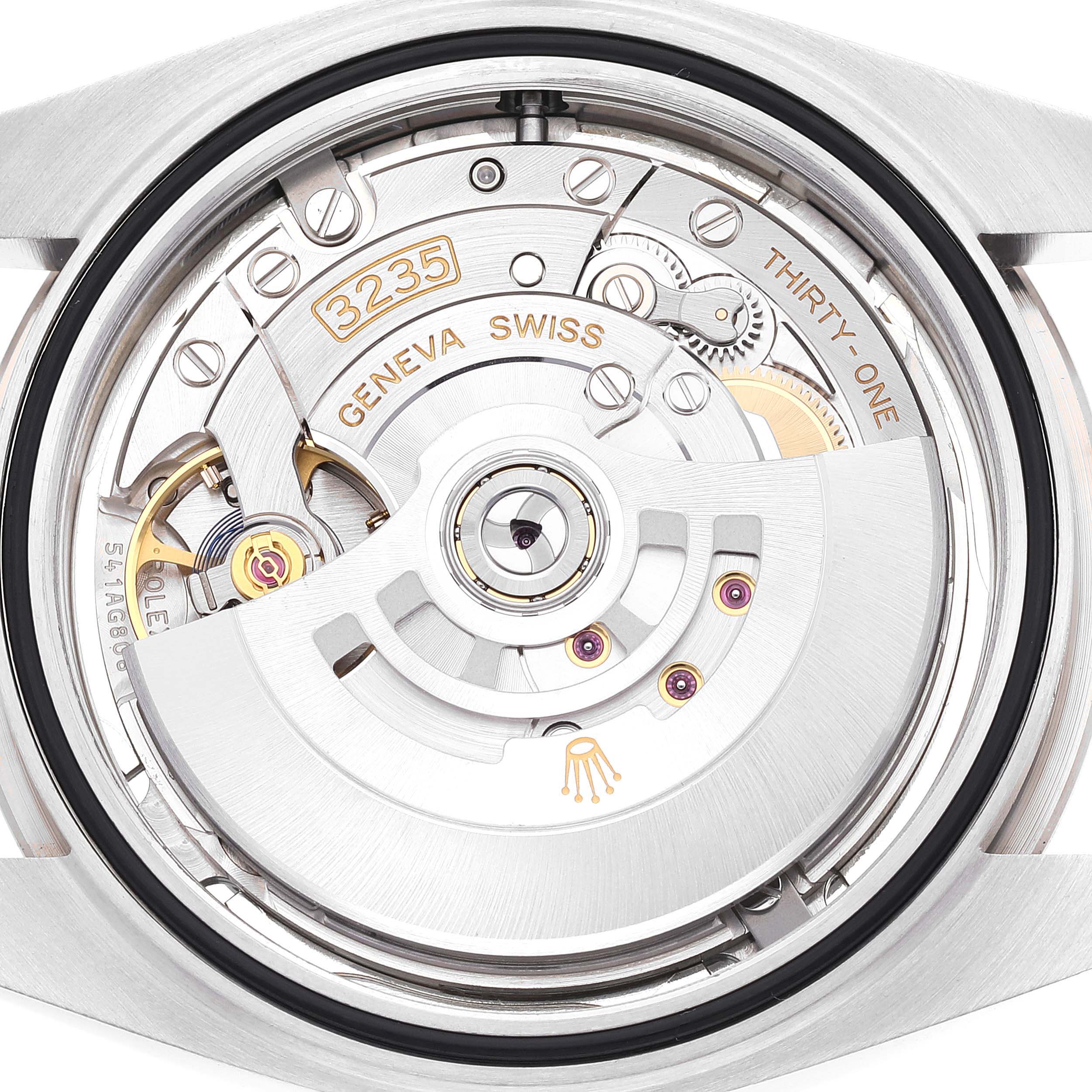 This image shows the movement and internal mechanism of a Rolex Datejust 41 126334 Men's Stainless Steel Silver Dial 126334 Men's Stainless Steel Silver Dial watch from a back view.