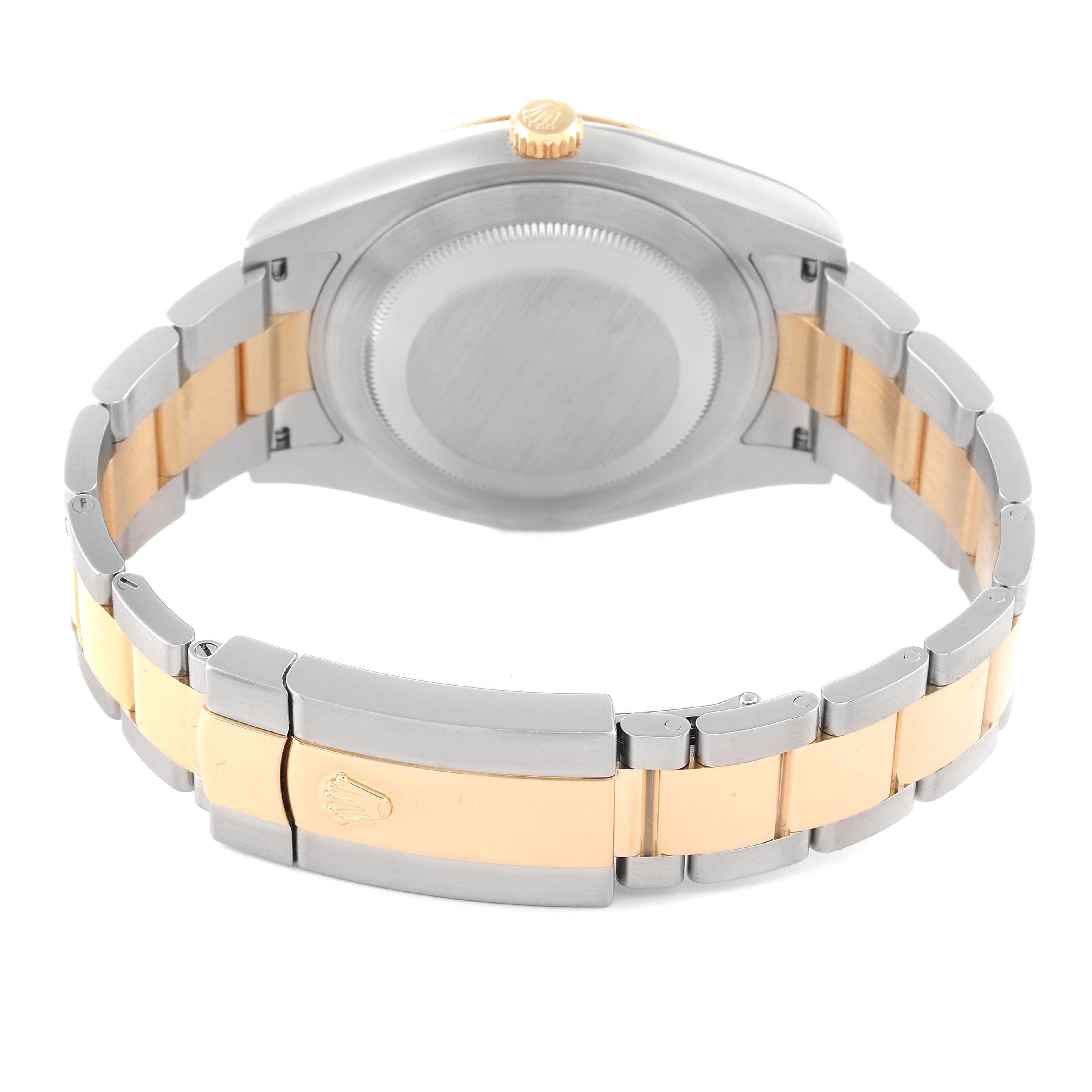 The image shows the back case and bracelet of the Rolex Datejust 41 116333 Men's Steel and Gold (two tone) Grey Dial 116333 Men's Steel and Gold (two tone) Grey Dial model, featuring two-tone metal links.