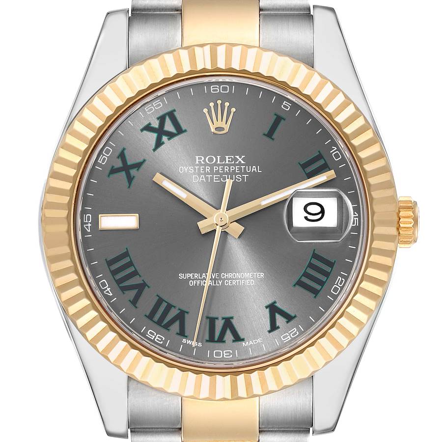Rolex Datejust II Steel Yellow Gold Wimbledon Dial Mens Watch 116333 Box Card SwissWatchExpo