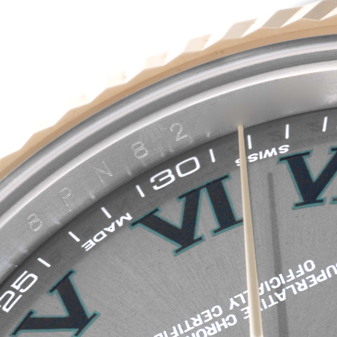 The image shows a close-up of the dial and bezel of the Rolex Datejust 41 116333 Men's Steel and Gold (two tone) Grey Dial 116333 Men's Steel and Gold (two tone) Grey Dial watch.
