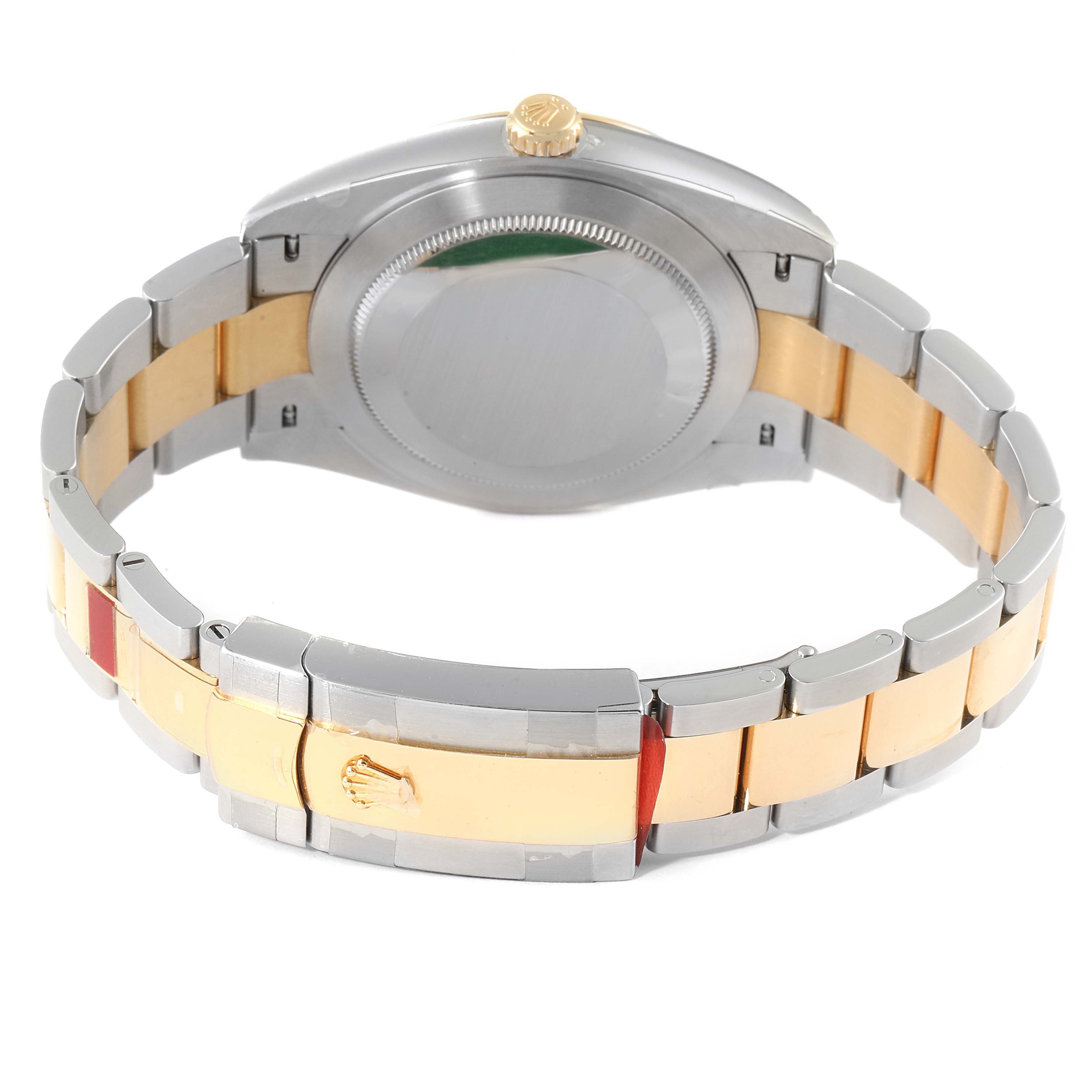 The image shows the back view of the Rolex Datejust 41 126333 Men's Steel and Gold (two tone) Grey Dial 126333 Men's Steel and Gold (two tone) Grey Dial watch, highlighting its bracelet and clasp.