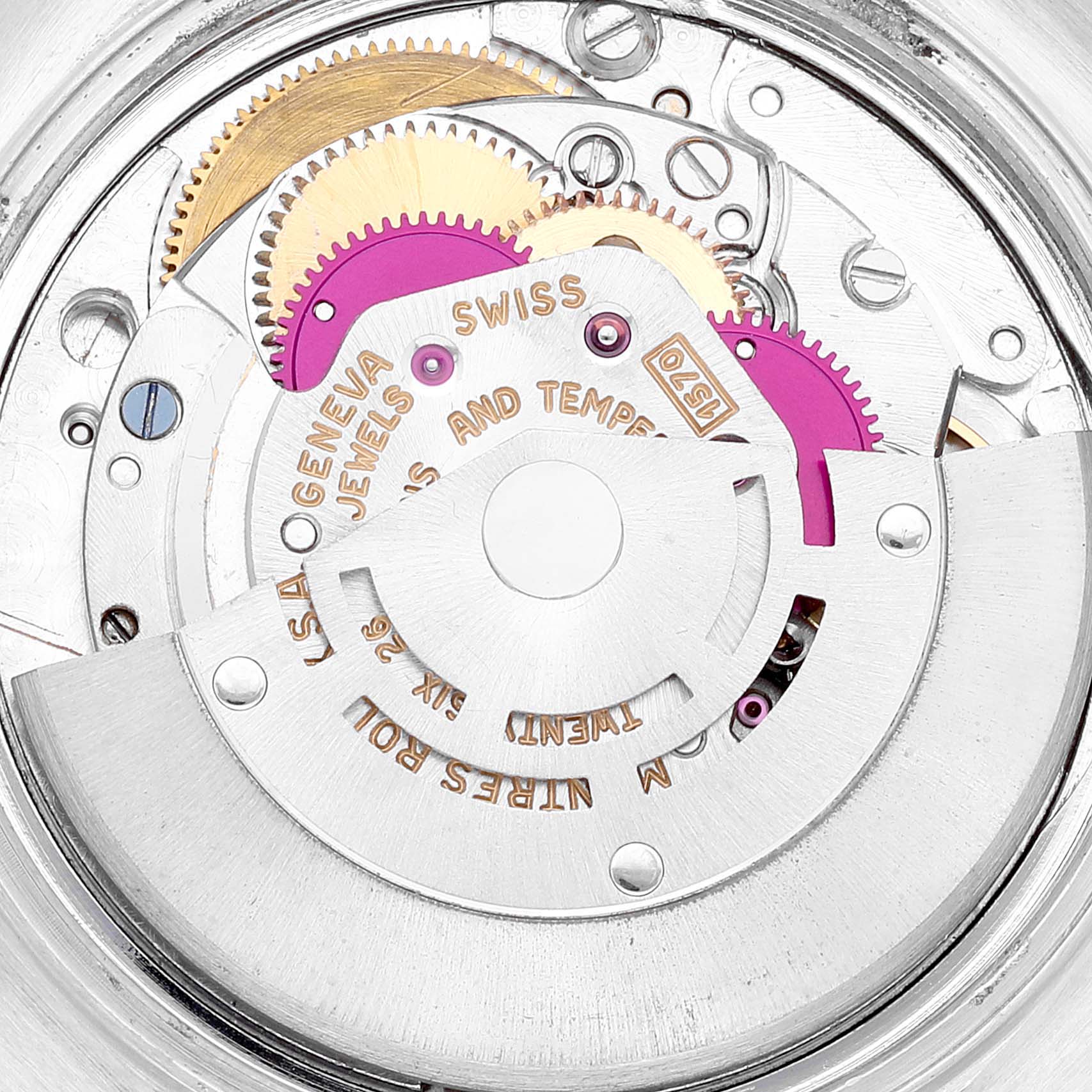 The image shows the inner mechanical movement of the Rolex Vintage Collection 1601 Men
s Steel and Gold (two tone) Champagne Dial 1601 Men
s Steel and Gold (two tone) Champagne Dial watch.