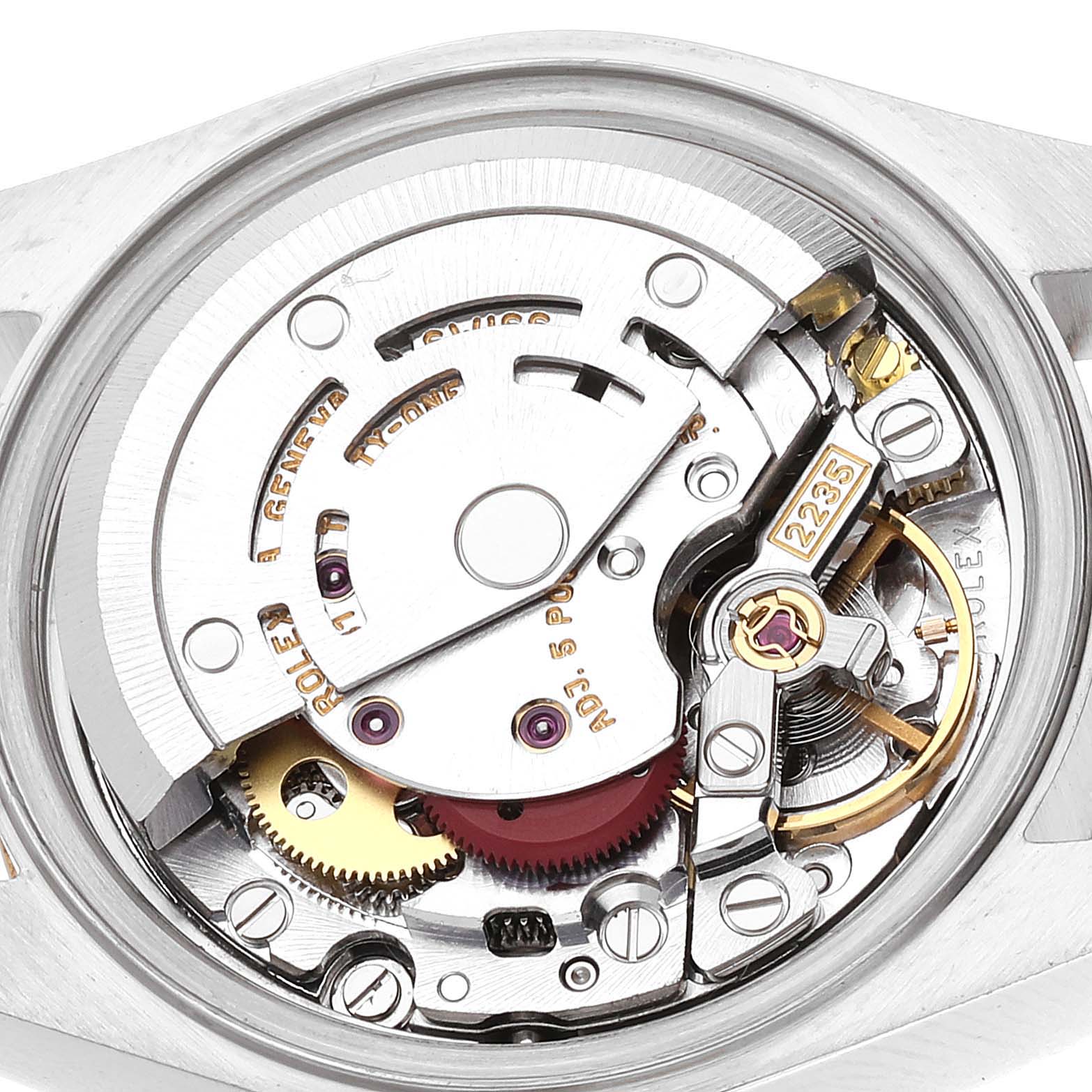 This is a close-up of the movement mechanism inside a Rolex Datejust 79173 Women's Steel and Gold (two tone) Champagne Dial 79173 Women's Steel and Gold (two tone) Champagne Dial watch.